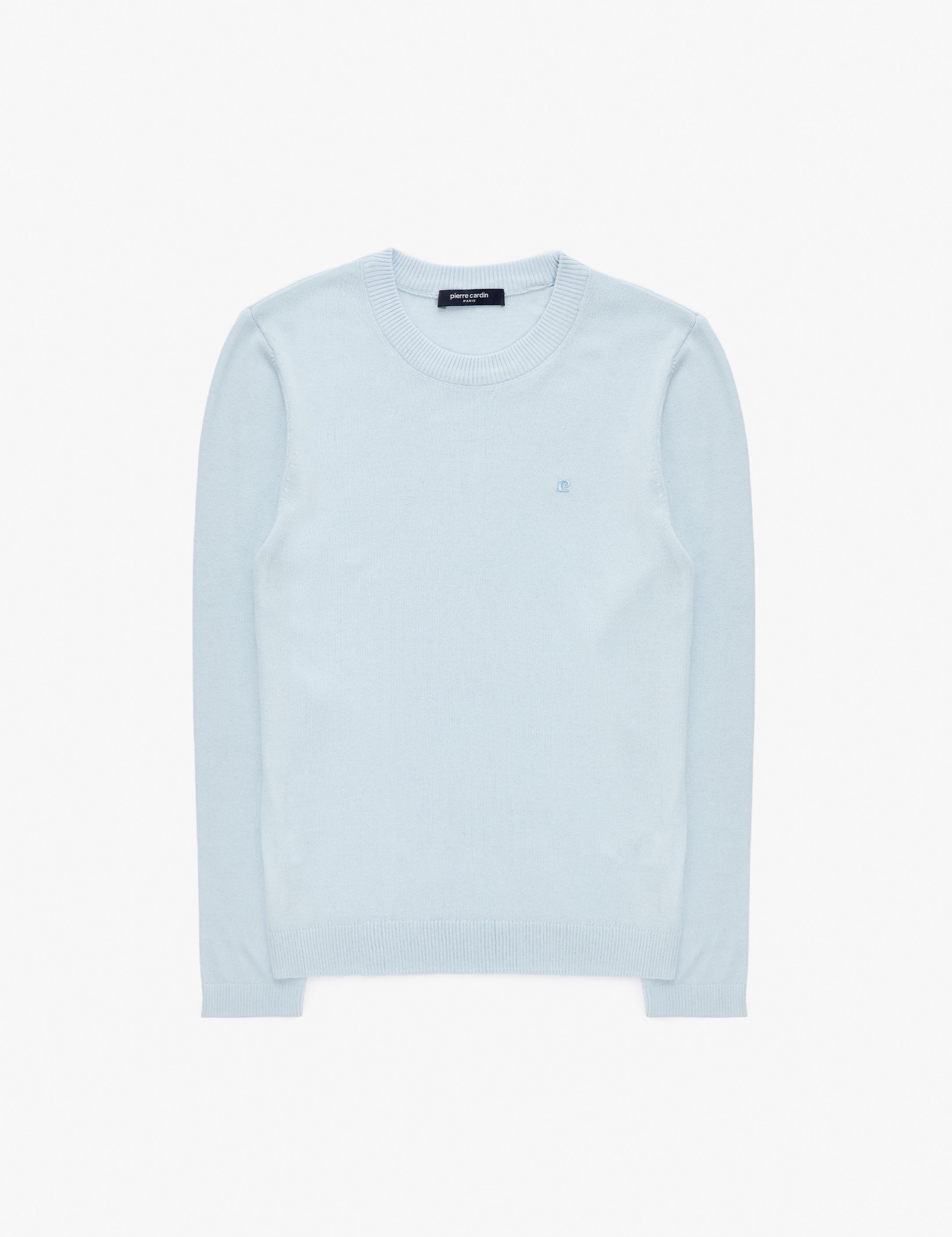 Açık Mavi Slim Fit Bisiklet Yaka Basic Triko Kazak