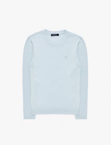 Açık Mavi Slim Fit Bisiklet Yaka Basic Triko Kazak