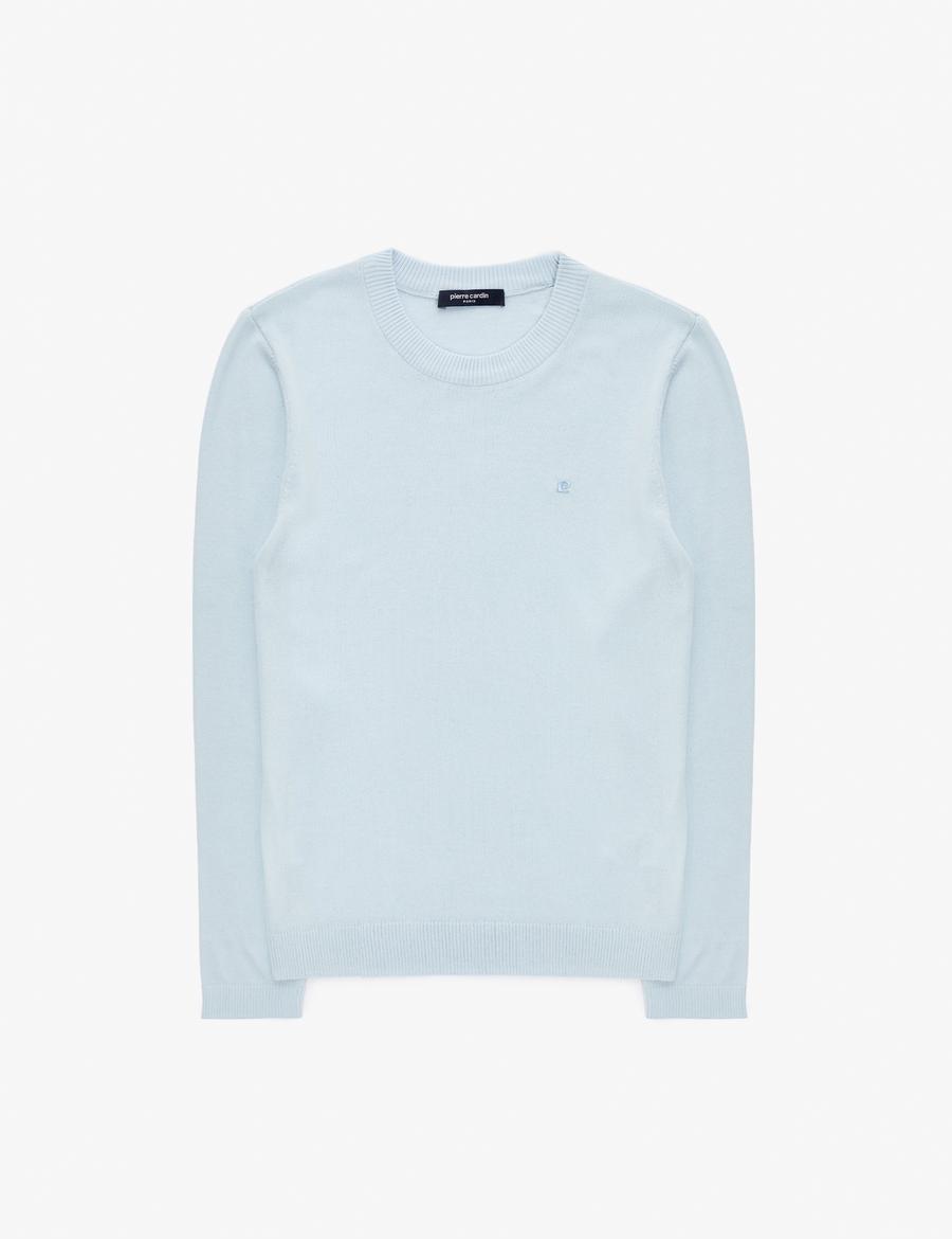 Açık Mavi Slim Fit Bisiklet Yaka Basic Triko Kazak