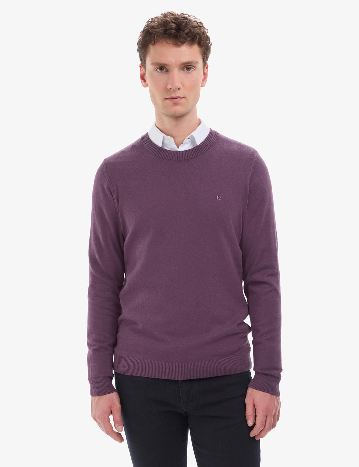 Mor Slim Fit Bisiklet Yaka Basic Triko Kazak - 50314192125