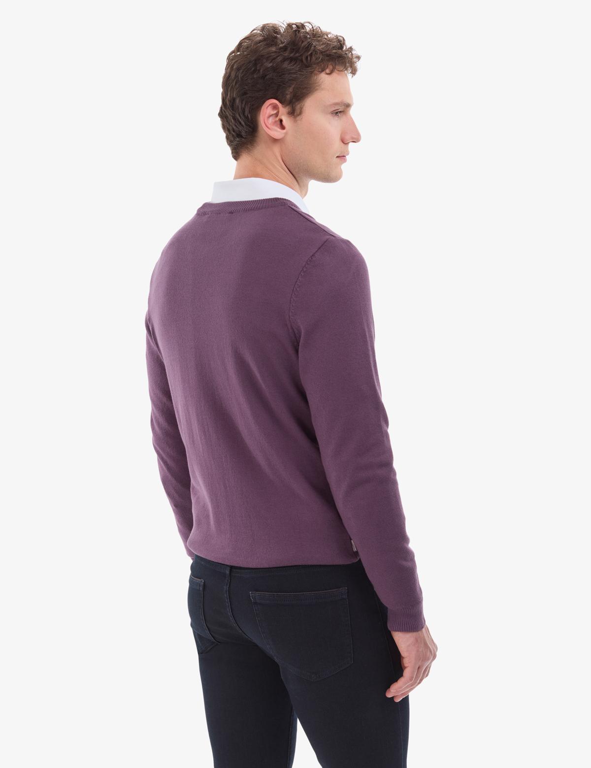 Mor Slim Fit Bisiklet Yaka Basic Triko Kazak - 50314192125