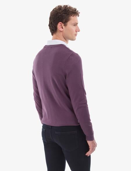 Mor Slim Fit Bisiklet Yaka Basic Triko Kazak - 50314192125