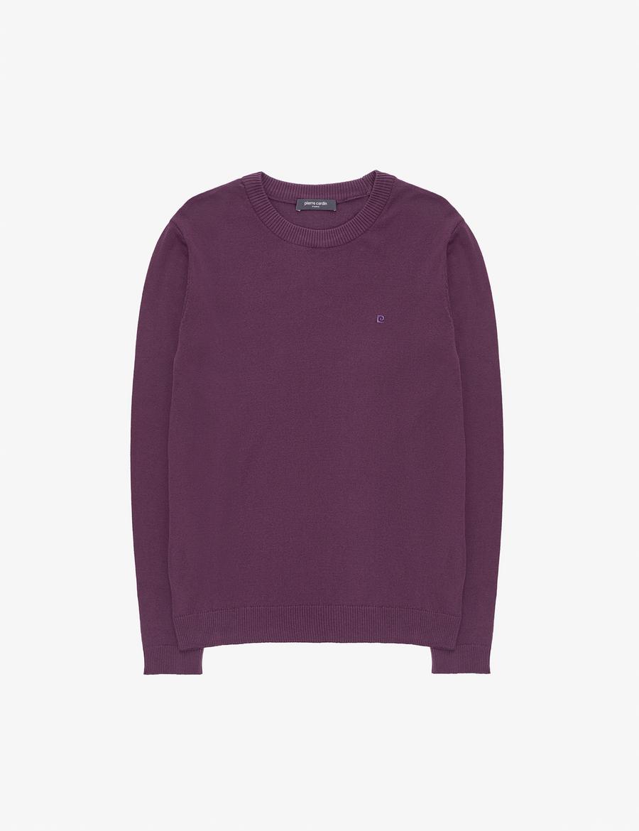 Mor Slim Fit Bisiklet Yaka Basic Triko Kazak