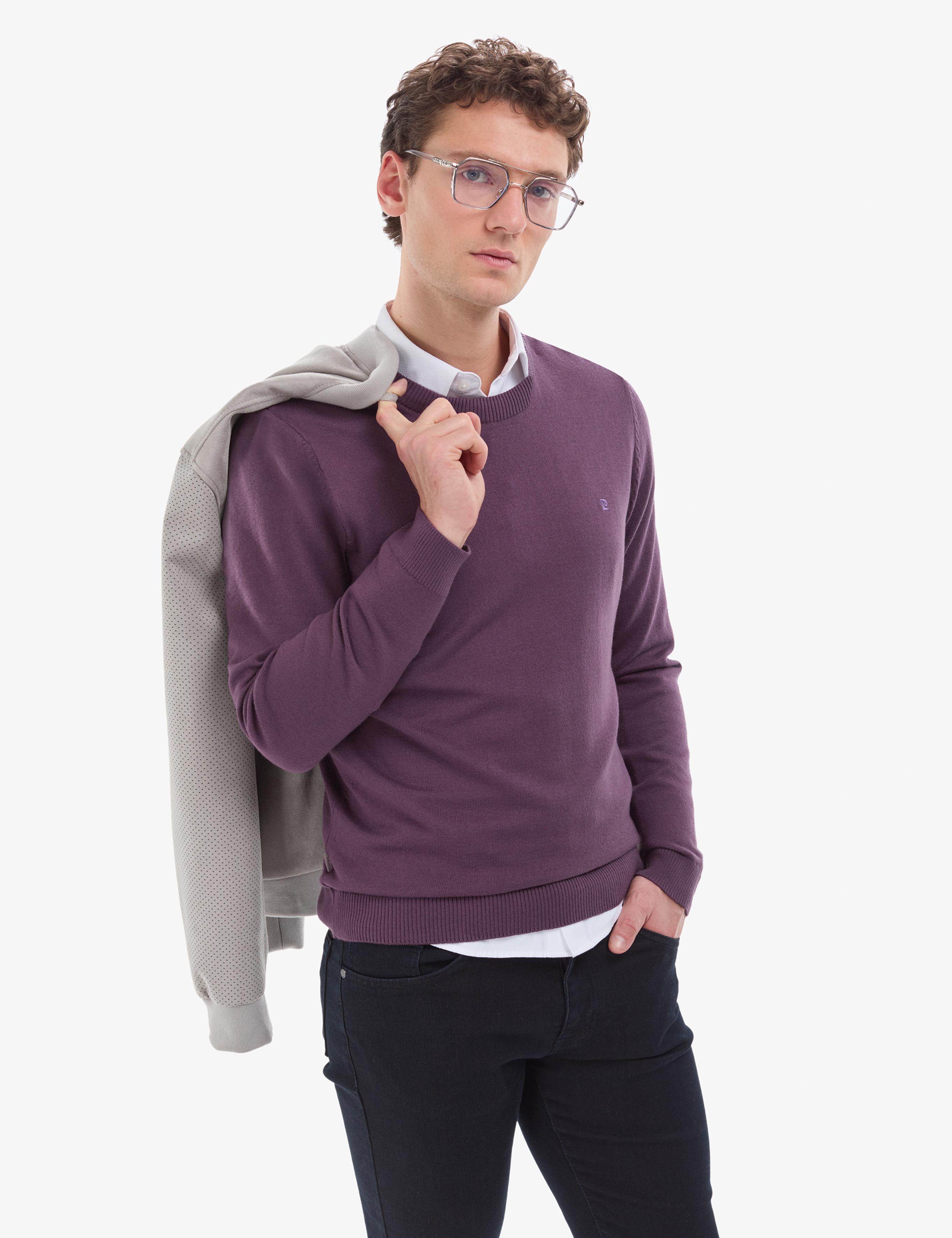 Mor Slim Fit Bisiklet Yaka Basic Triko Kazak