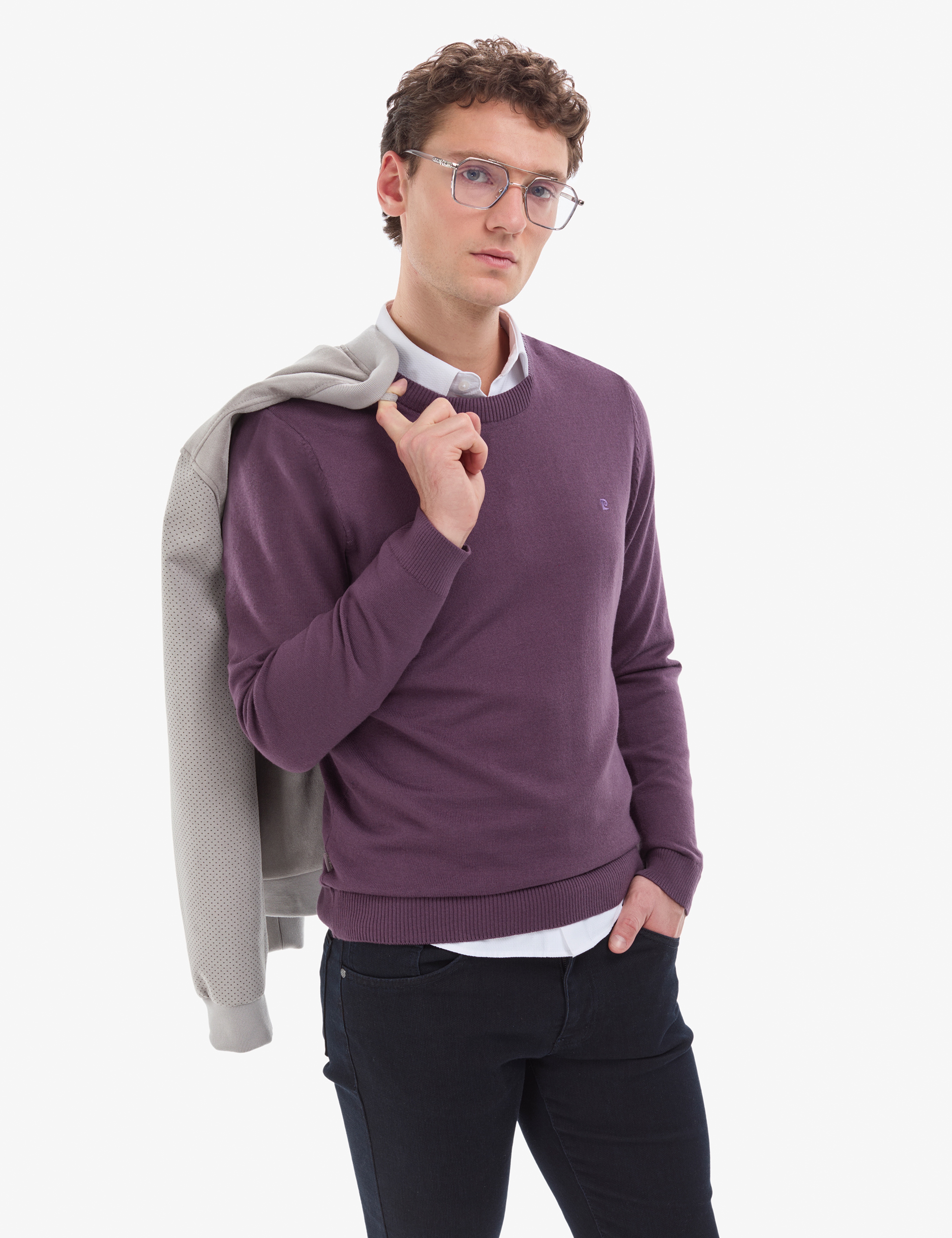 Mor Slim Fit Bisiklet Yaka Basic Triko Kazak - Image 4