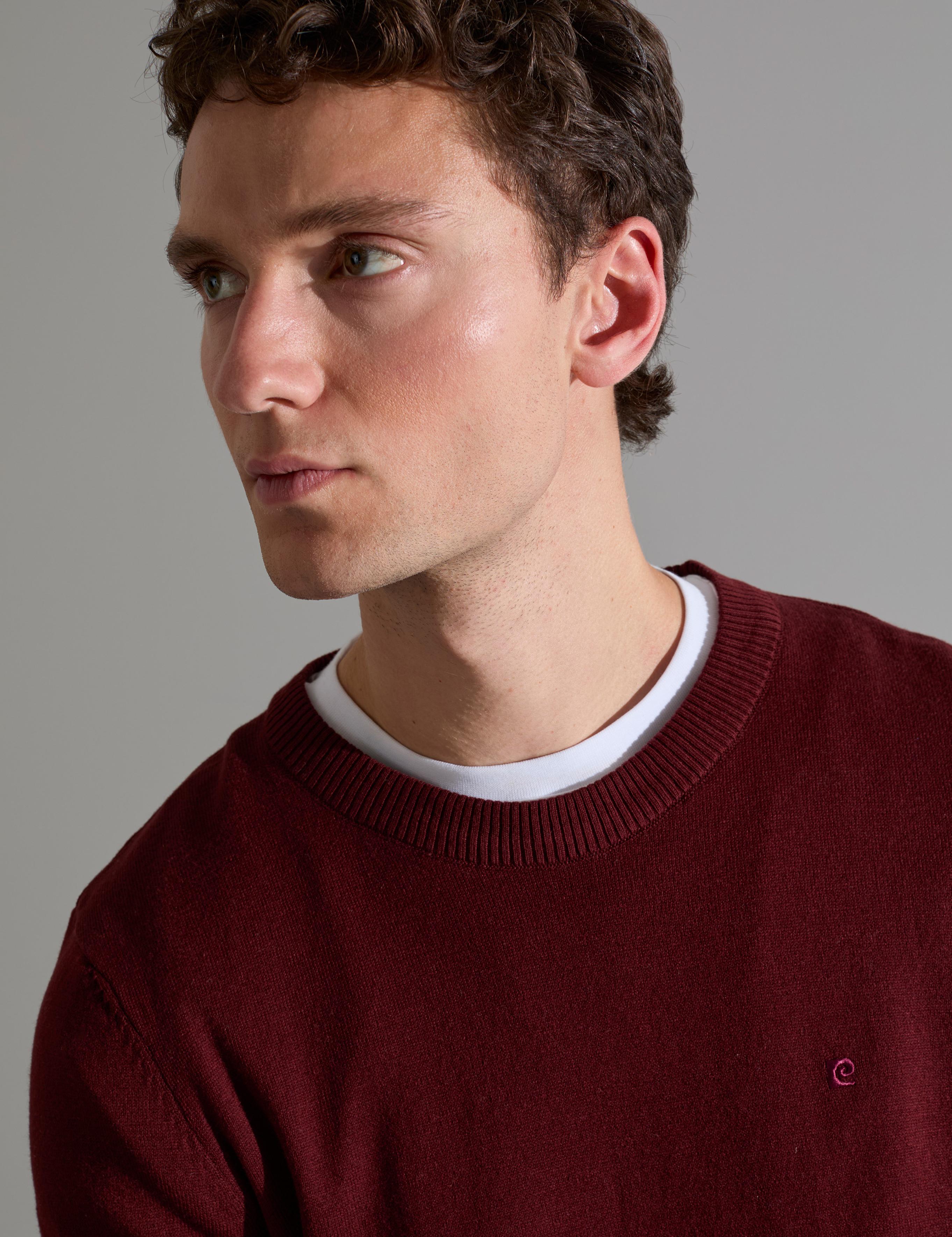 Bordo Slim Fit Bisiklet Yaka Basic Triko Kazak