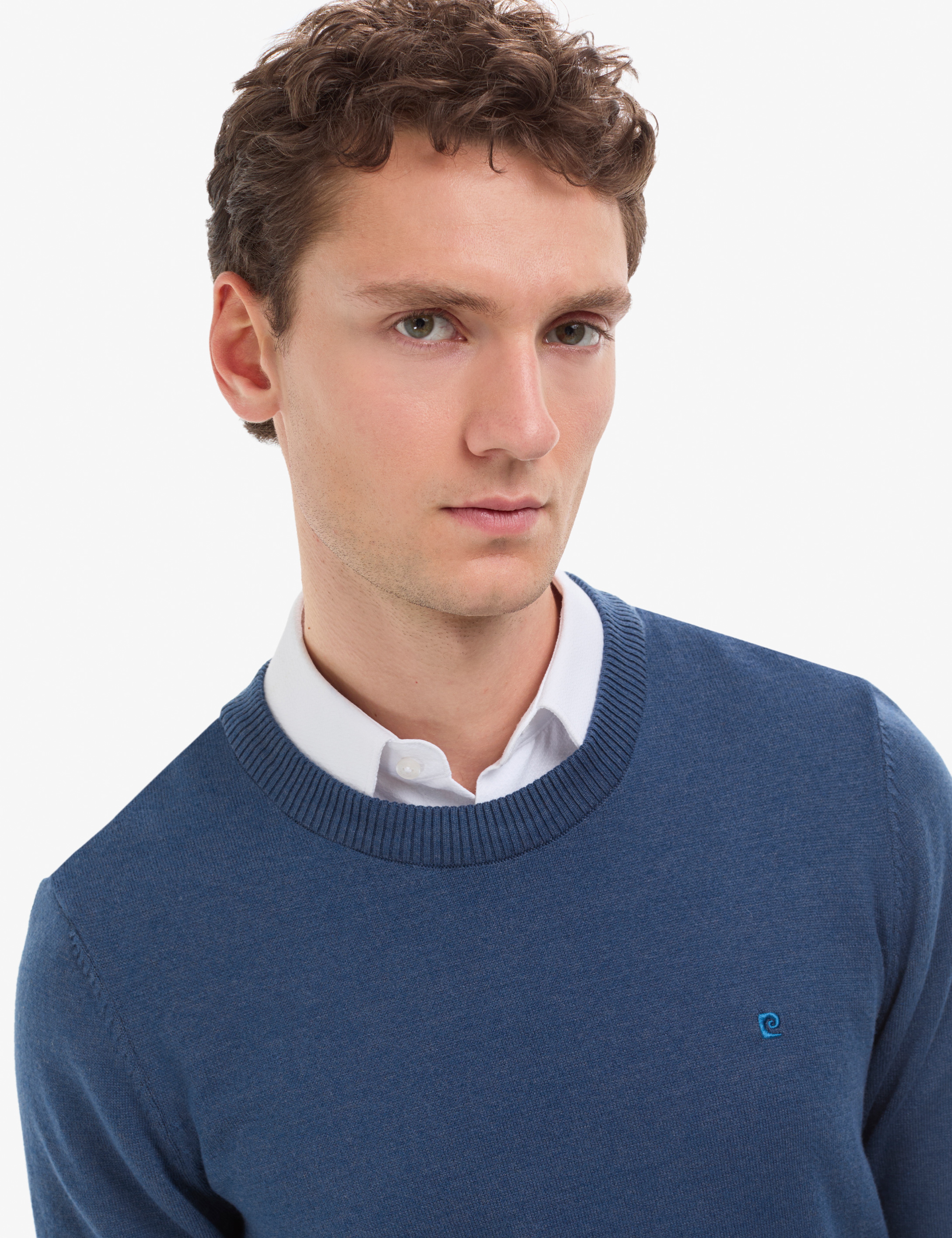 İndigo Melanj Slim Fit Bisiklet Yaka Basic Triko Kazak - Image 3