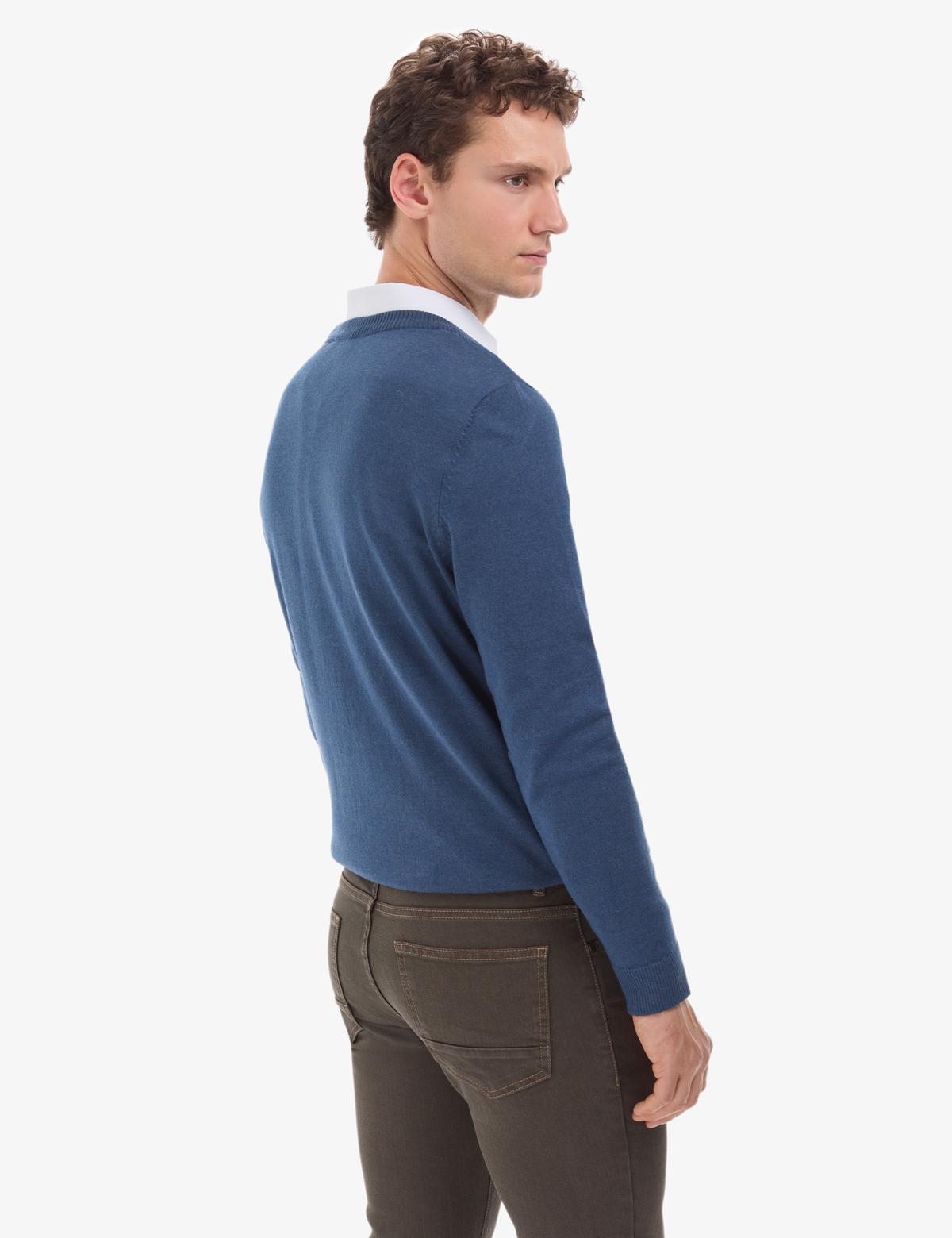 İndigo Melanj Slim Fit Bisiklet Yaka Basic Triko Kazak - 50314192023