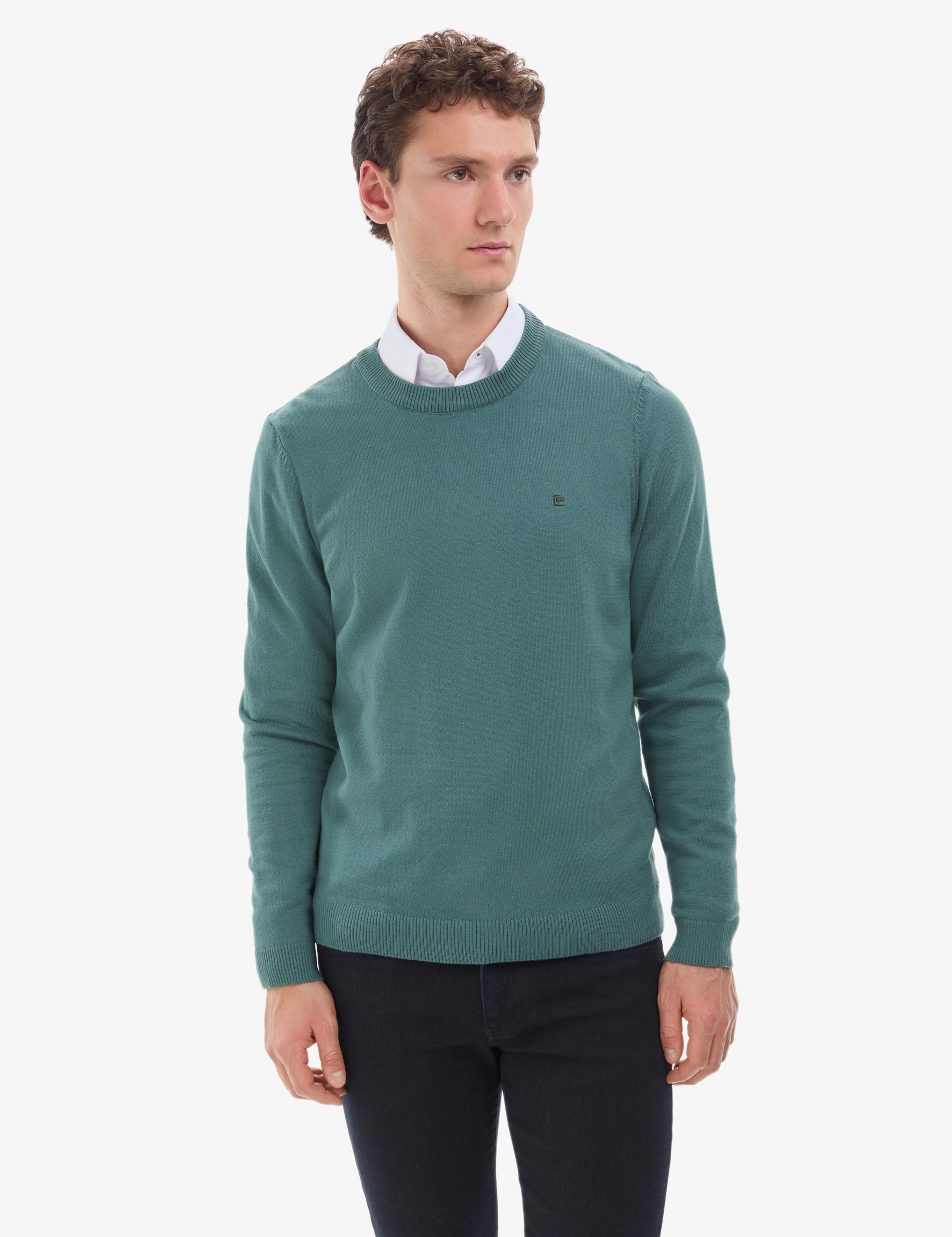 Yeşil Slim Fit Bisiklet Yaka Basic Triko Kazak