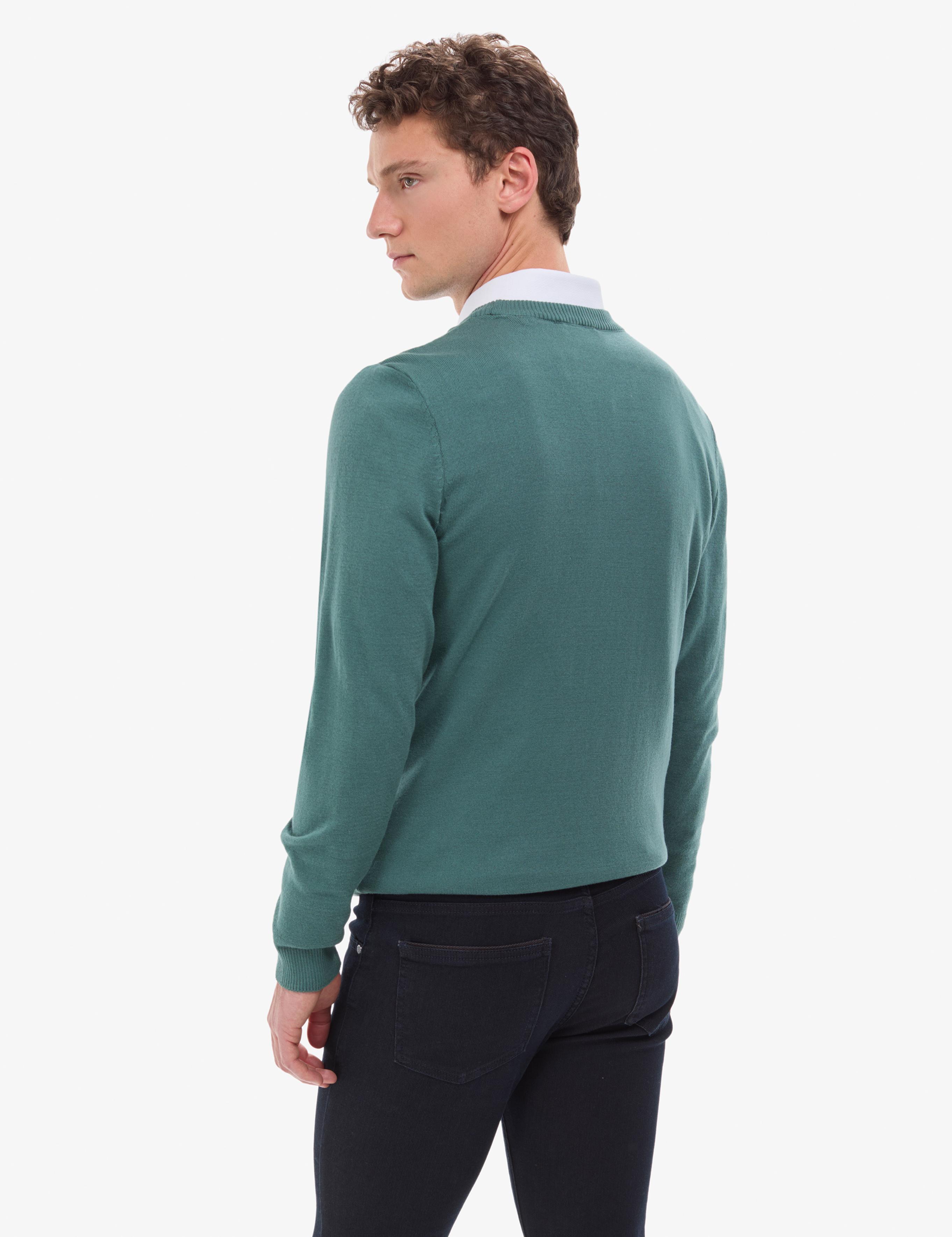 Yeşil Slim Fit Bisiklet Yaka Basic Triko Kazak