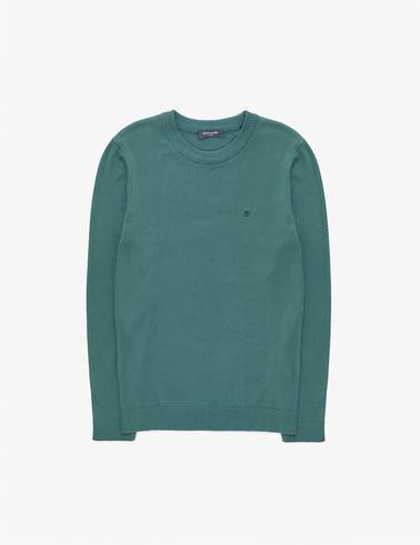 Yeşil Slim Fit Bisiklet Yaka Basic Triko Kazak