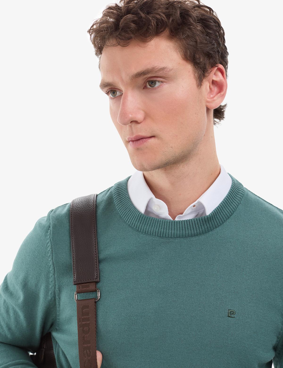 Yeşil Slim Fit Bisiklet Yaka Basic Triko Kazak - 50314192056