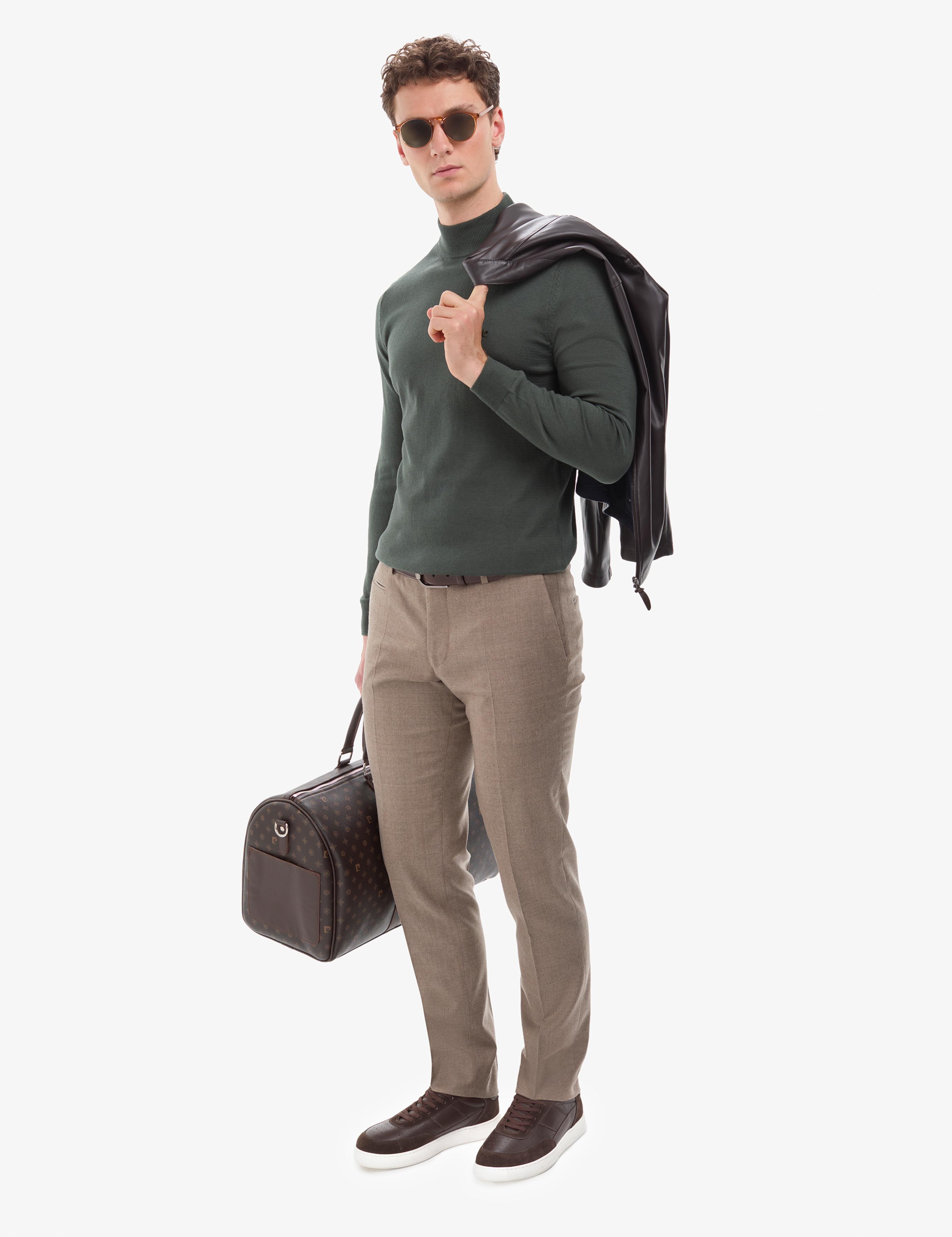 Koyu Haki Slim Fit Yarım Balıkçı Yaka Basic Triko Kazak