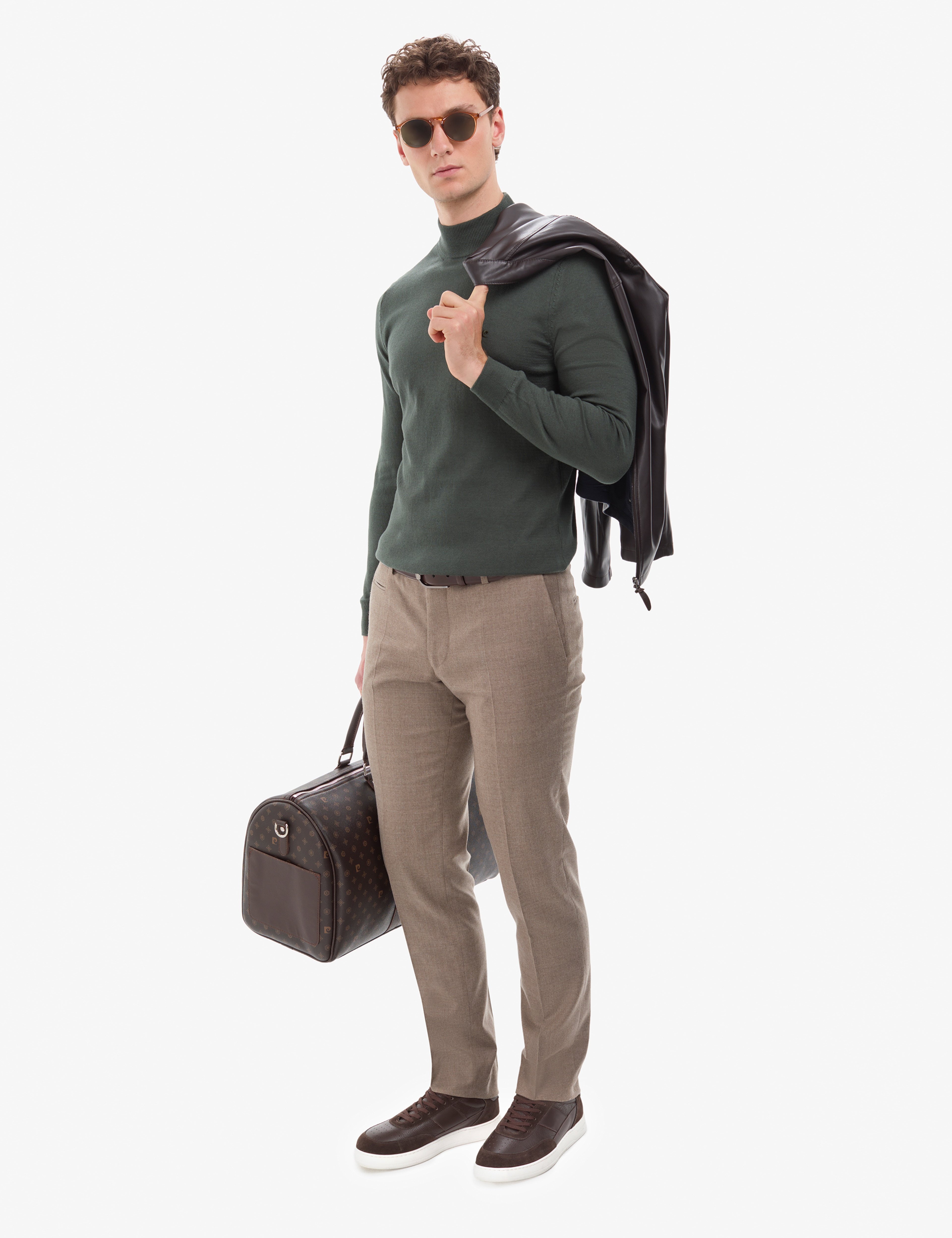Koyu Haki Slim Fit Yarım Balıkçı Yaka Basic Triko Kazak