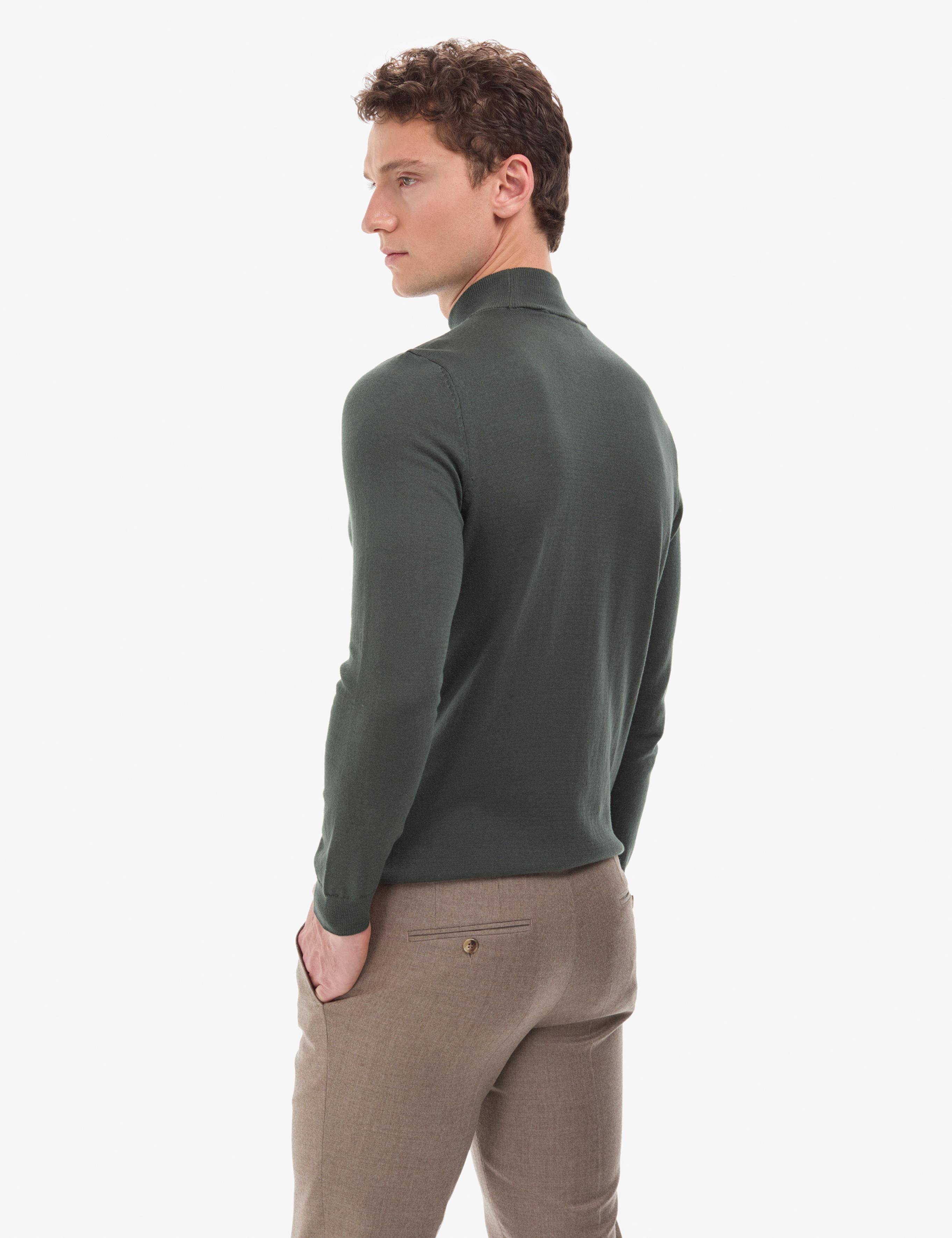 Koyu Haki Slim Fit Yarım Balıkçı Yaka Basic Triko Kazak