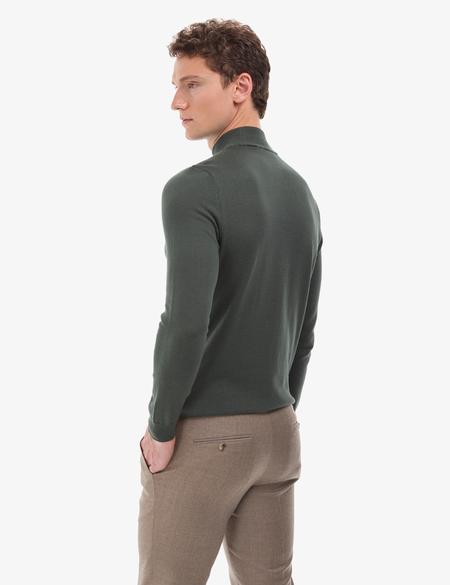 Koyu Haki Slim Fit Yarım Balıkçı Yaka Basic Triko Kazak - 50314176097