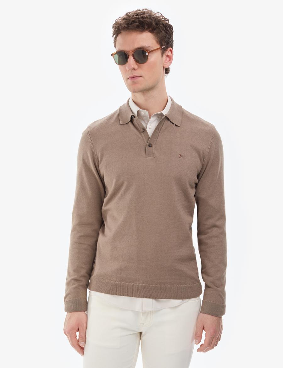 Vizon Melanj Slim Fit Polo Yaka Basic Triko Kazak