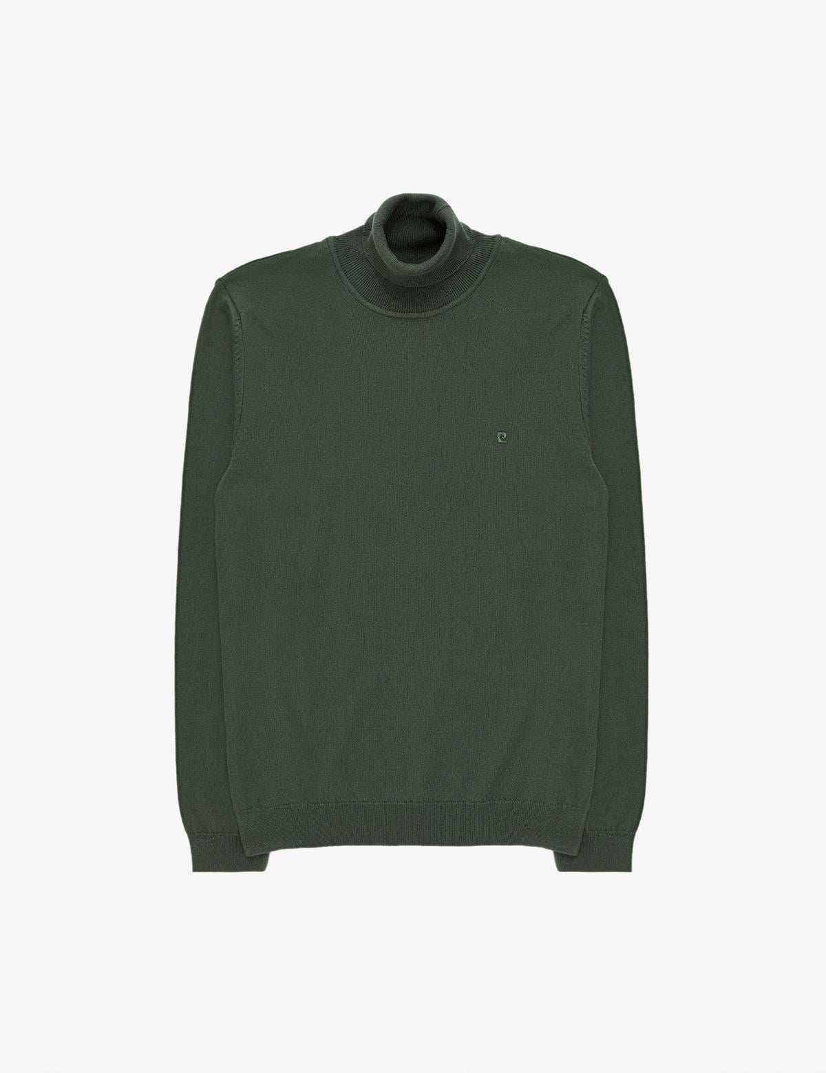 Koyu Haki Slim Fit Yarım Balıkçı Yaka Basic Triko Kazak - 50314176097