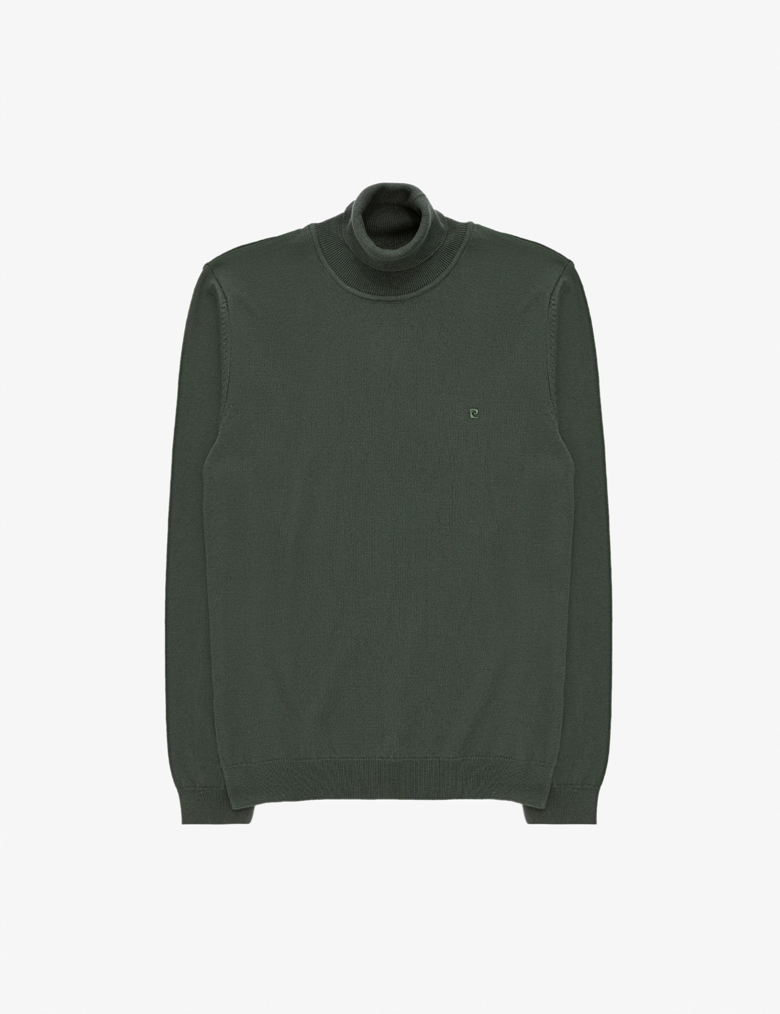 Koyu Haki Slim Fit Yarım Balıkçı Yaka Basic Triko Kazak