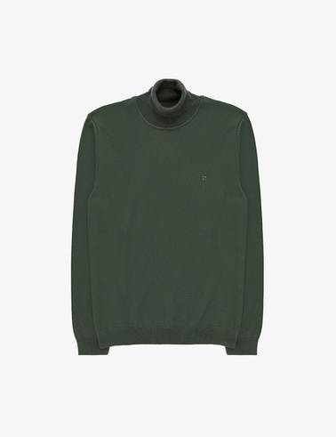 Koyu Haki Slim Fit Yarım Balıkçı Yaka Basic Triko Kazak