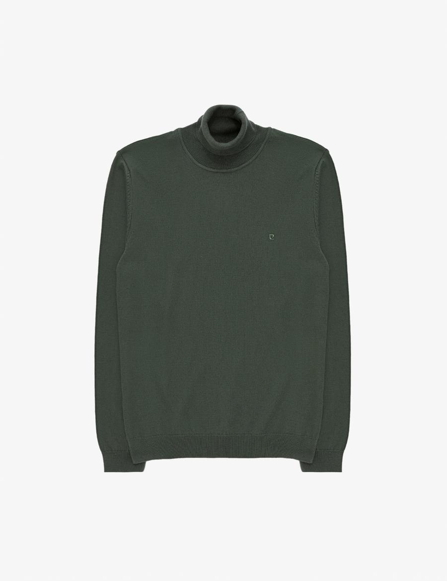 Koyu Haki Slim Fit Yarım Balıkçı Yaka Basic Triko Kazak