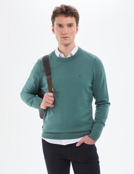 Yeşil Slim Fit Bisiklet Yaka Basic Triko Kazak - 50314192056