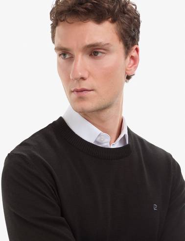 Siyah Slim Fit Bisiklet Yaka Basic Triko Kazak