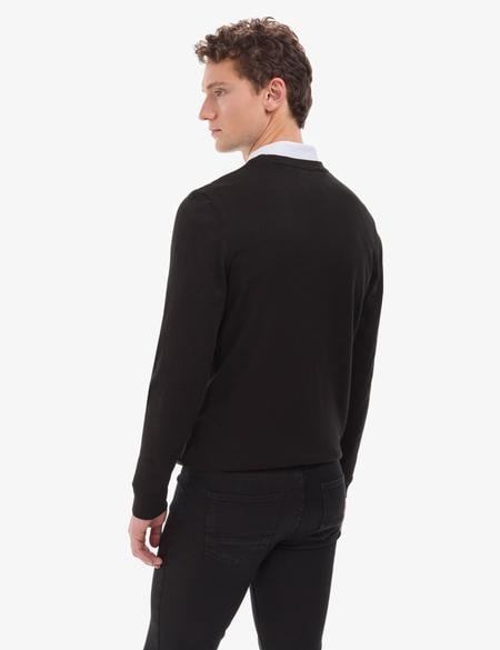 Siyah Slim Fit Bisiklet Yaka Basic Triko Kazak - 50314192006