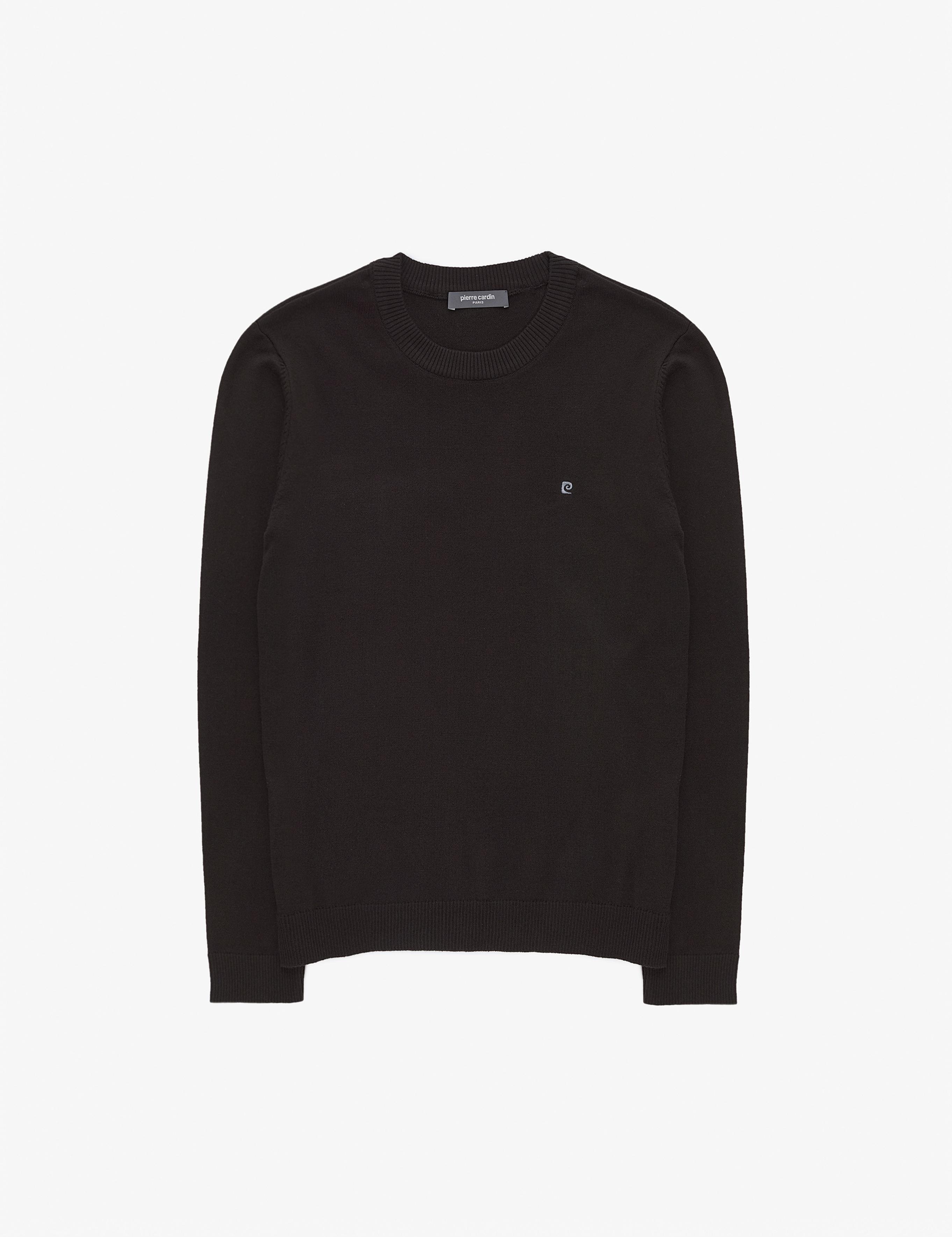 Siyah Slim Fit Bisiklet Yaka Basic Triko Kazak