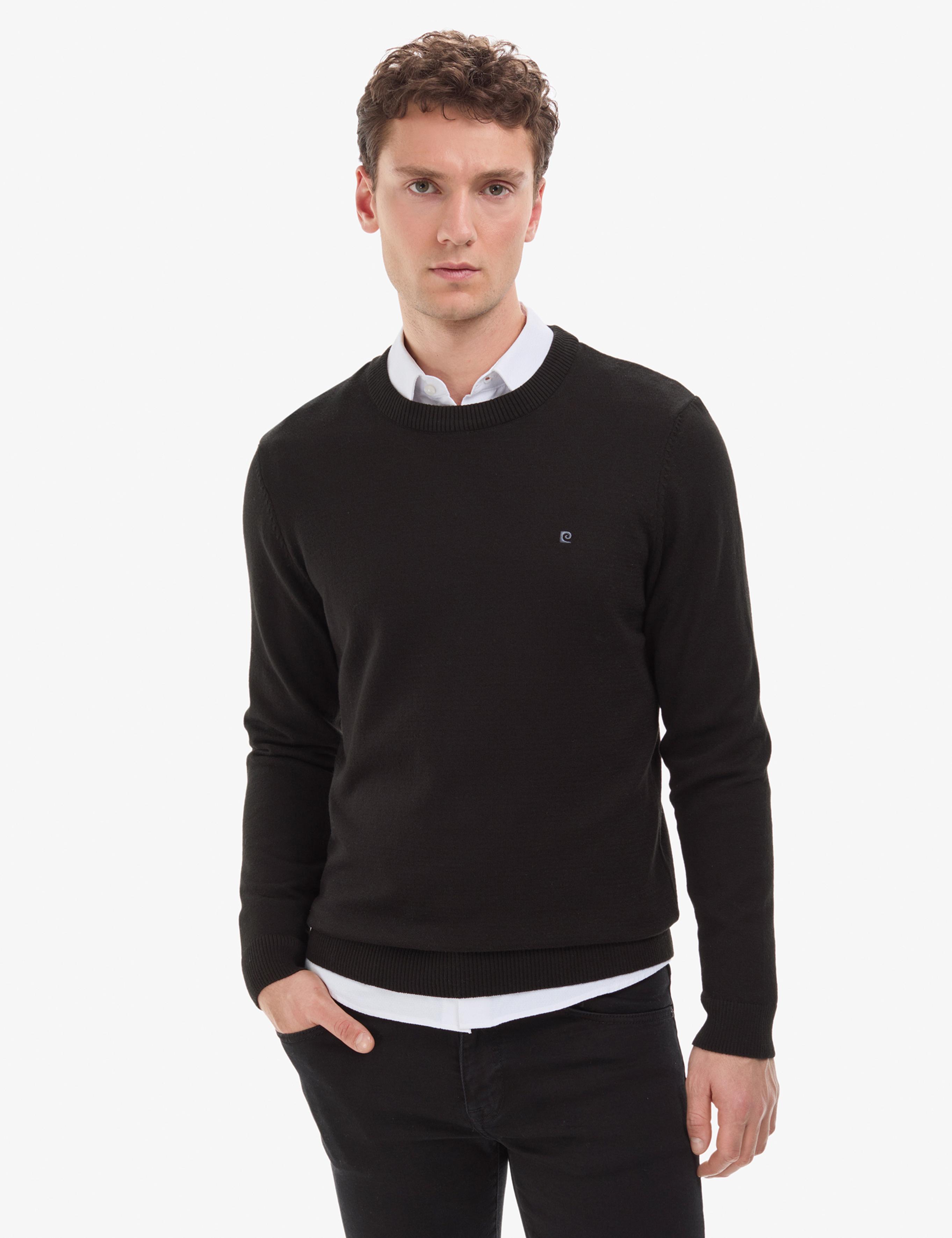 Siyah Slim Fit Bisiklet Yaka Basic Triko Kazak