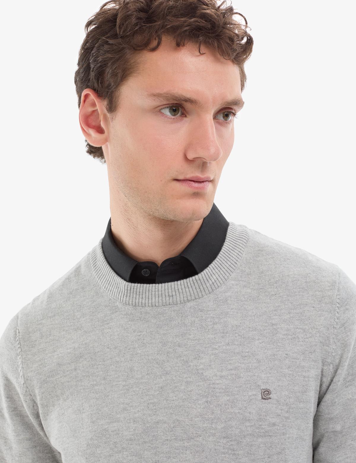 Açık Gri Melanj Slim Fit Bisiklet Yaka Basic Triko Kazak - 50314192066