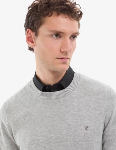 Açık Gri Melanj Slim Fit Bisiklet Yaka Basic Triko Kazak