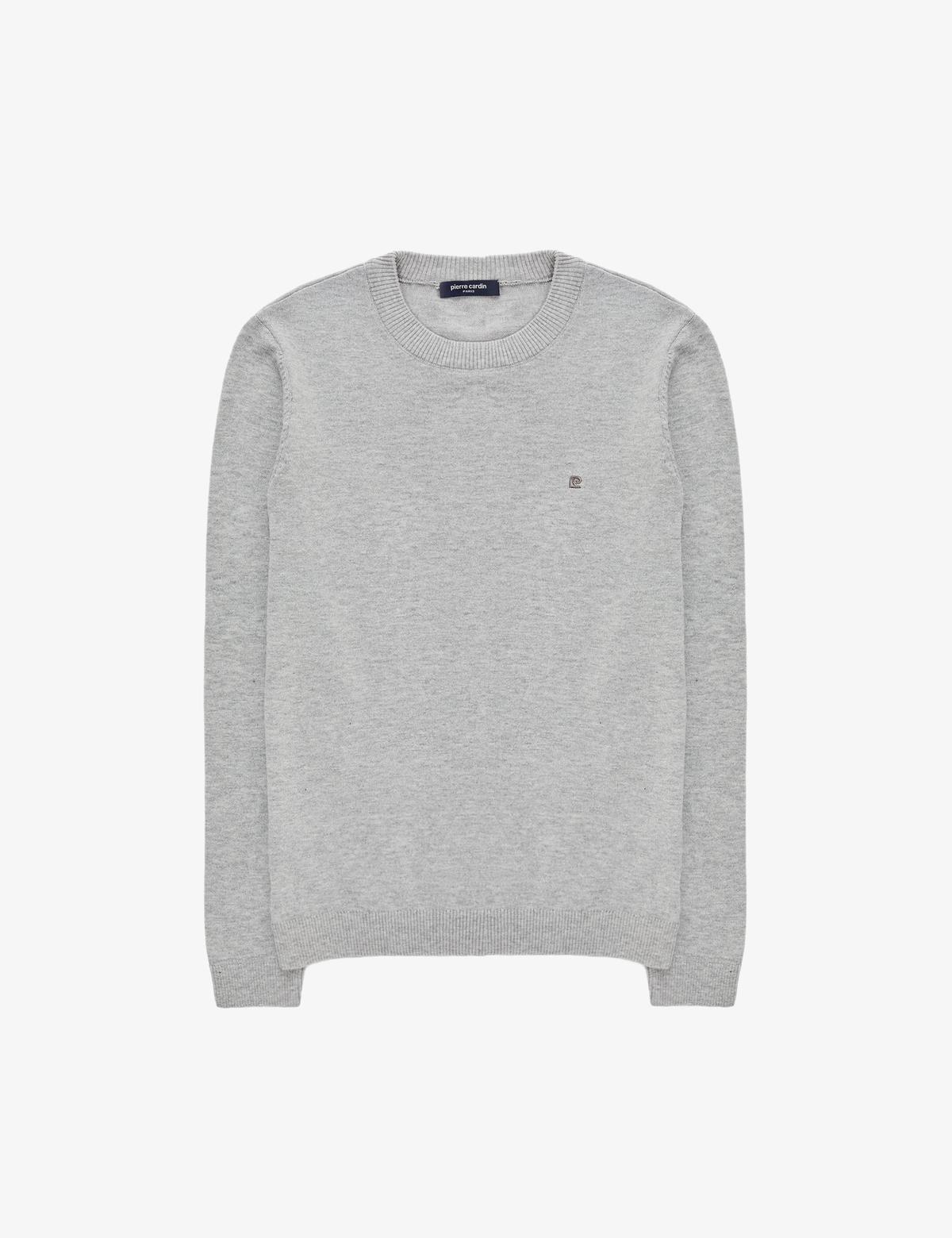 Açık Gri Melanj Slim Fit Bisiklet Yaka Basic Triko Kazak - 50314192066