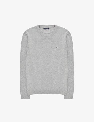 Açık Gri Melanj Slim Fit Bisiklet Yaka Basic Triko Kazak