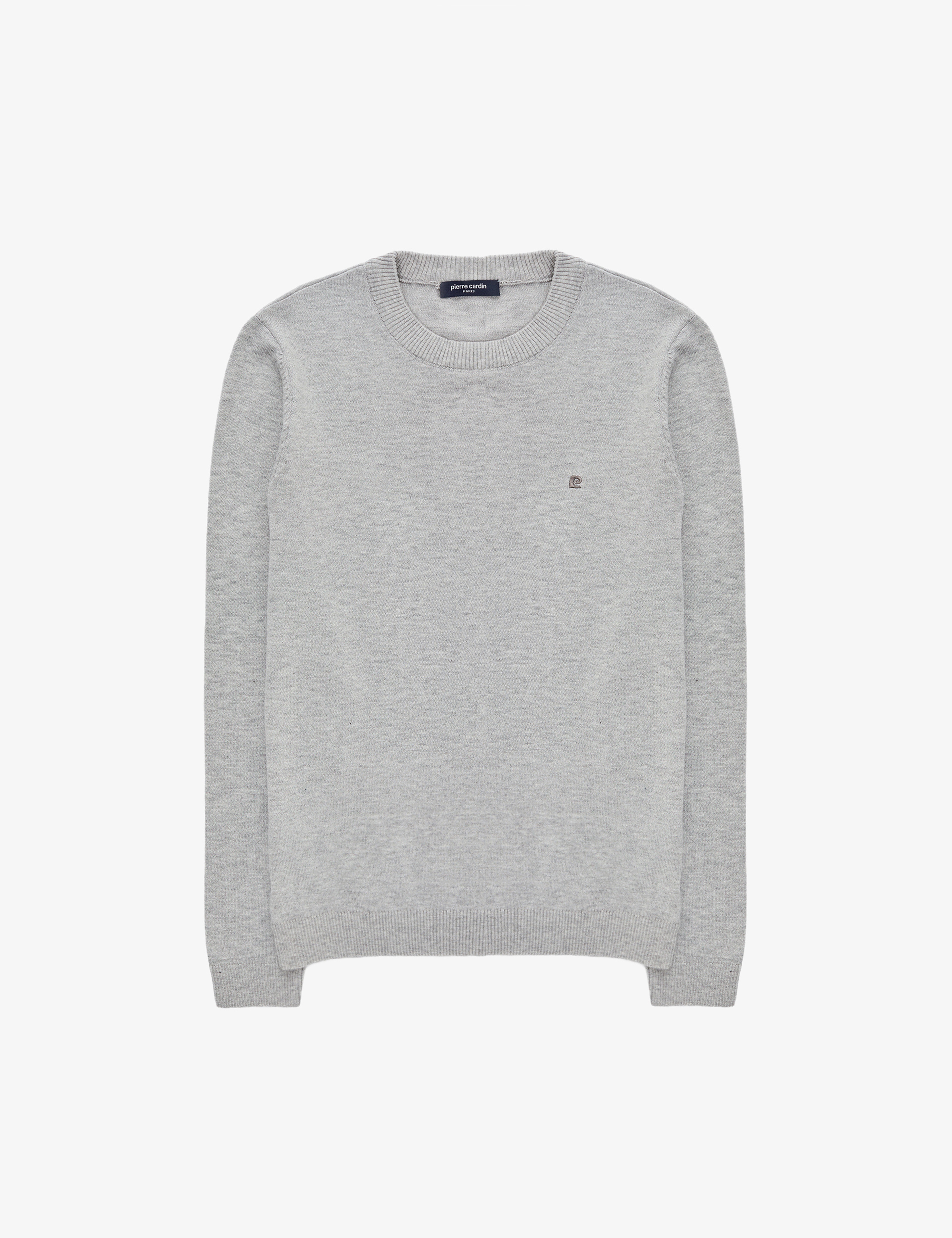 Açık Gri Melanj Slim Fit Bisiklet Yaka Basic Triko Kazak