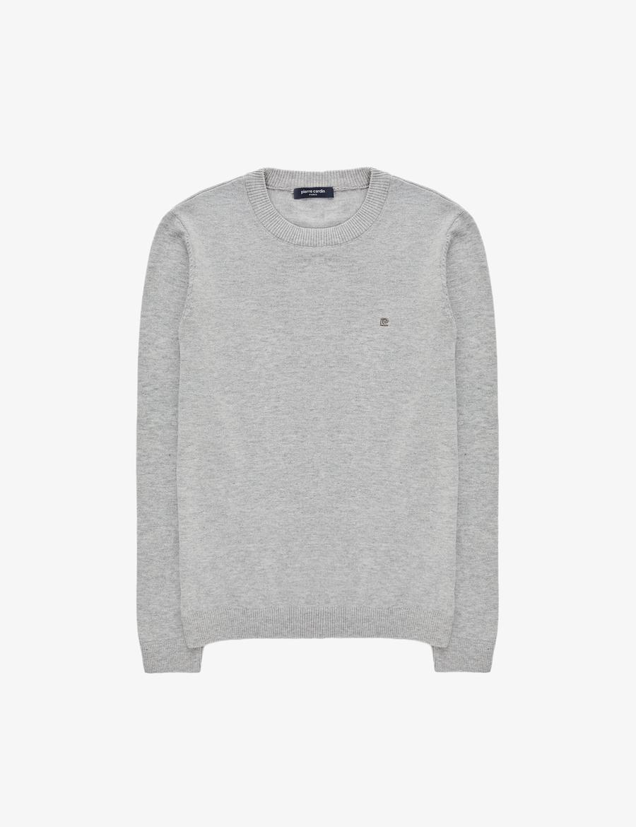 Açık Gri Melanj Slim Fit Bisiklet Yaka Basic Triko Kazak