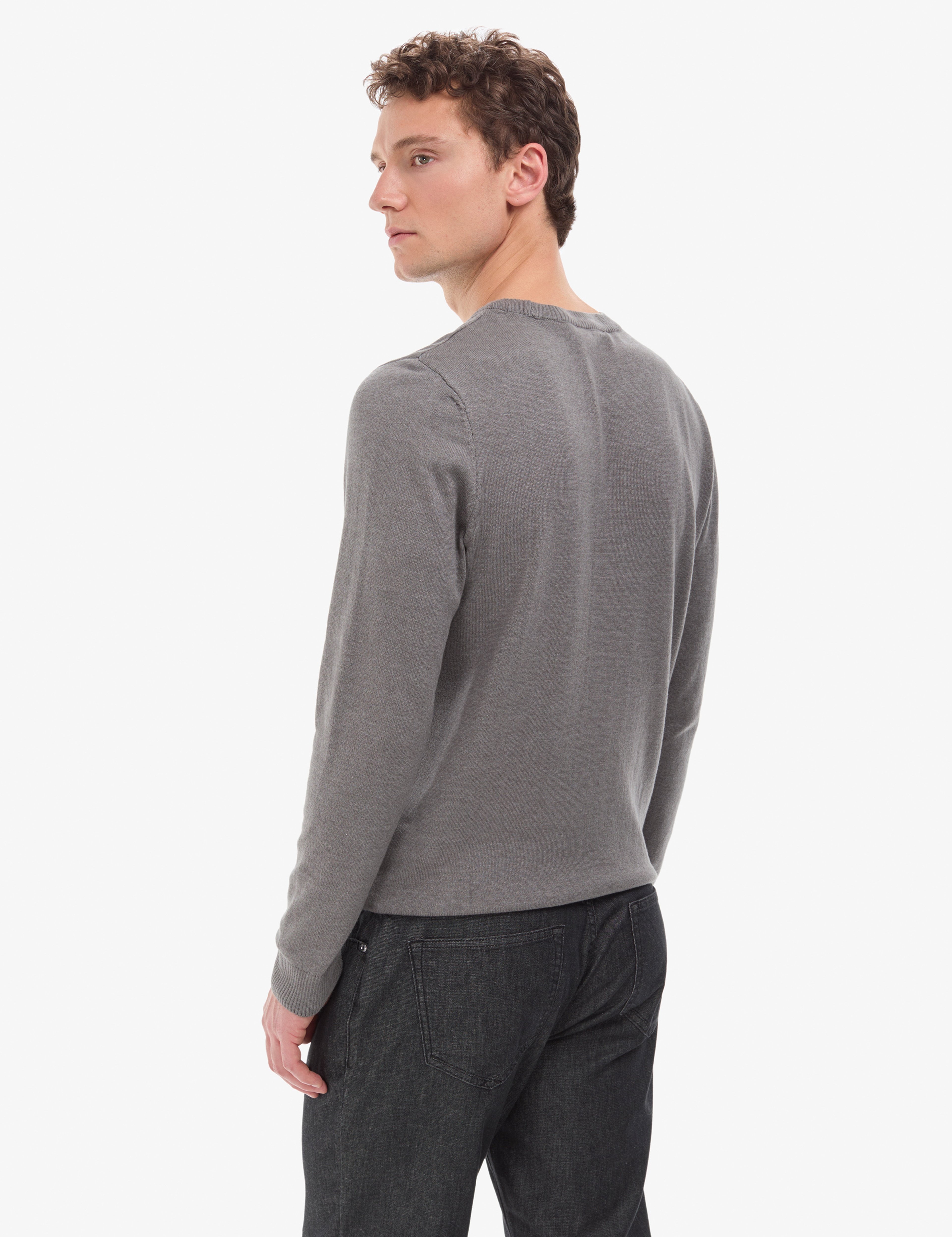 Gri Melanj Slim Fit Bisiklet Yaka Basic Triko Kazak - Image 6