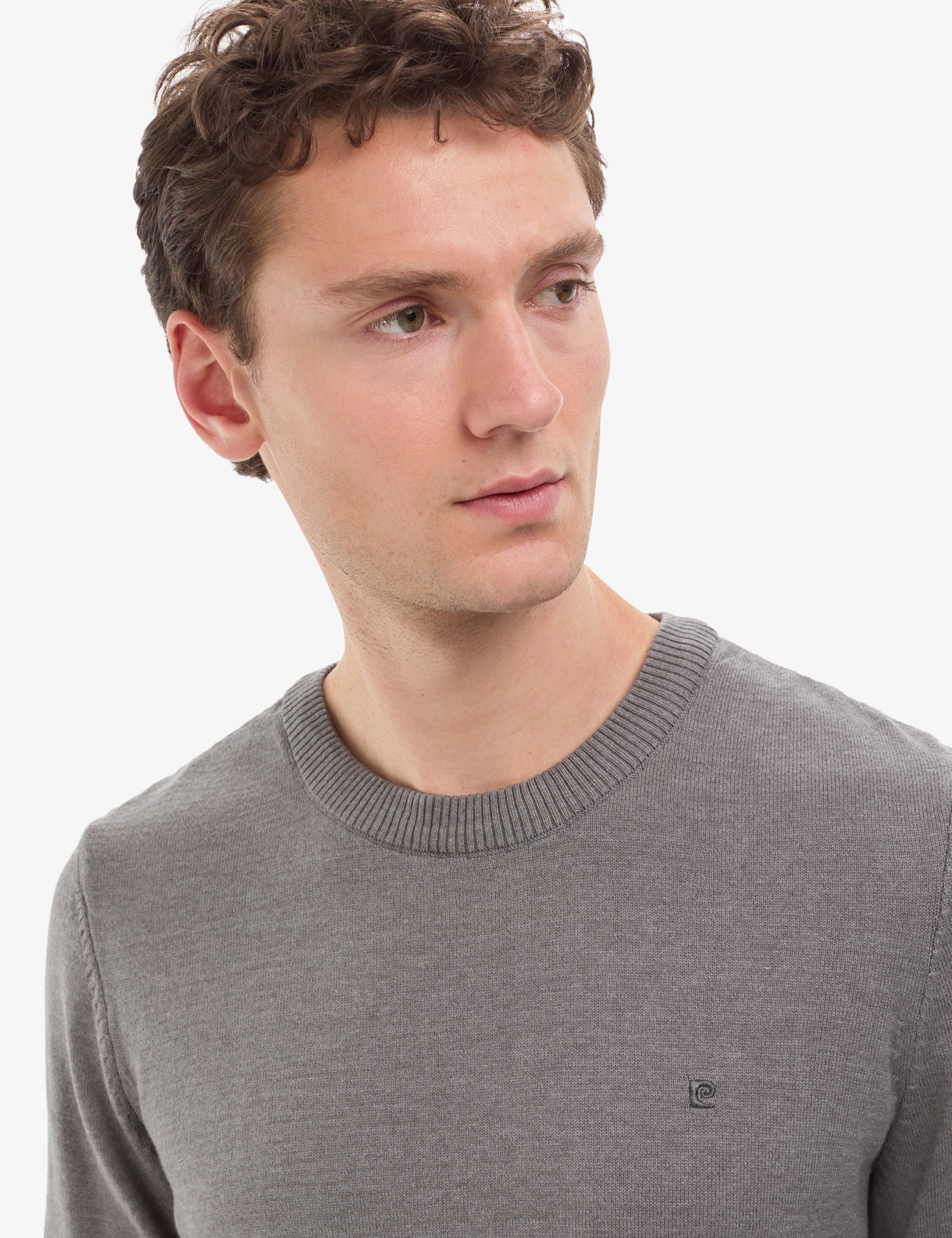 Gri Melanj Slim Fit Bisiklet Yaka Basic Triko Kazak - Image 3