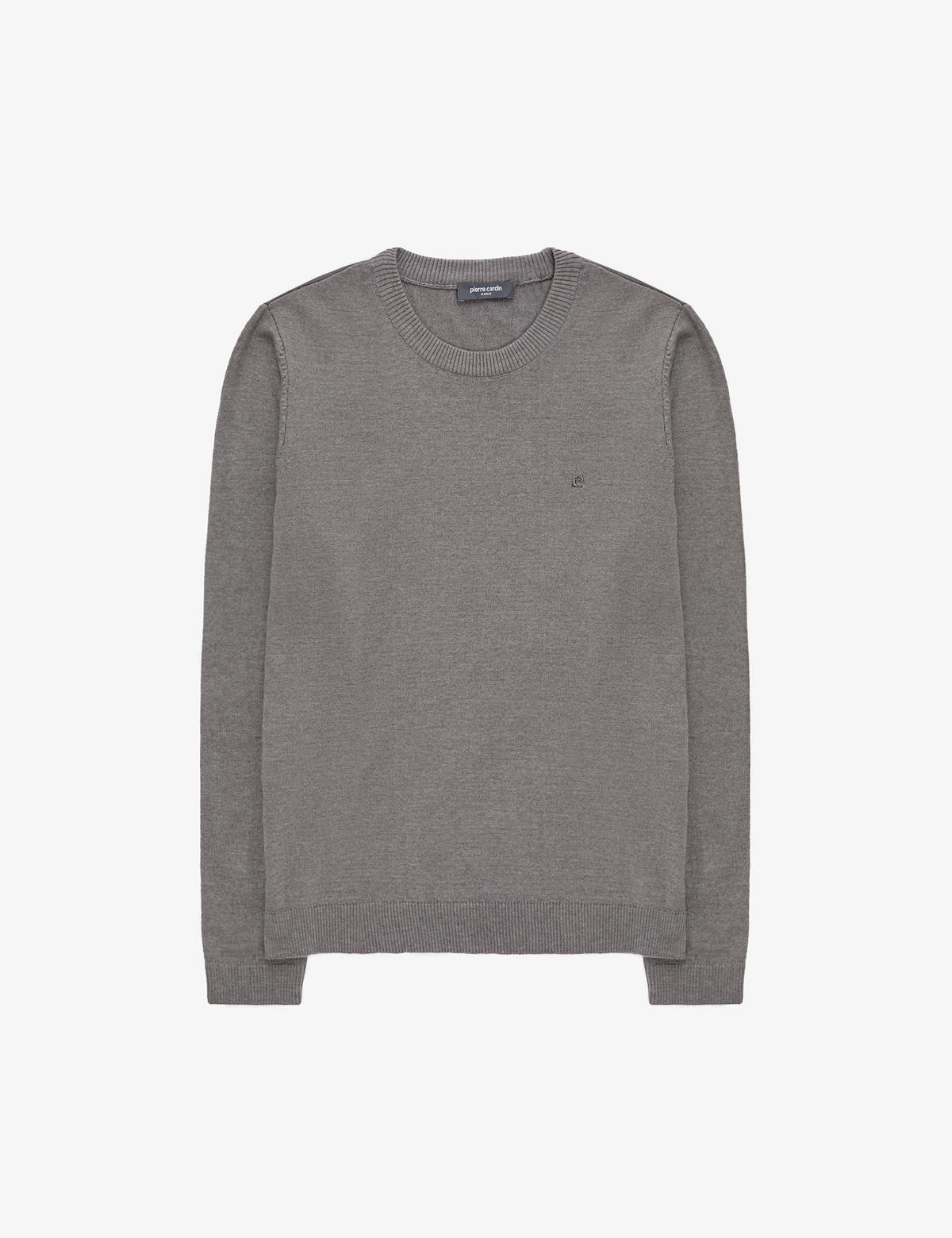 Gri Melanj Slim Fit Bisiklet Yaka Basic Triko Kazak - 50314192175