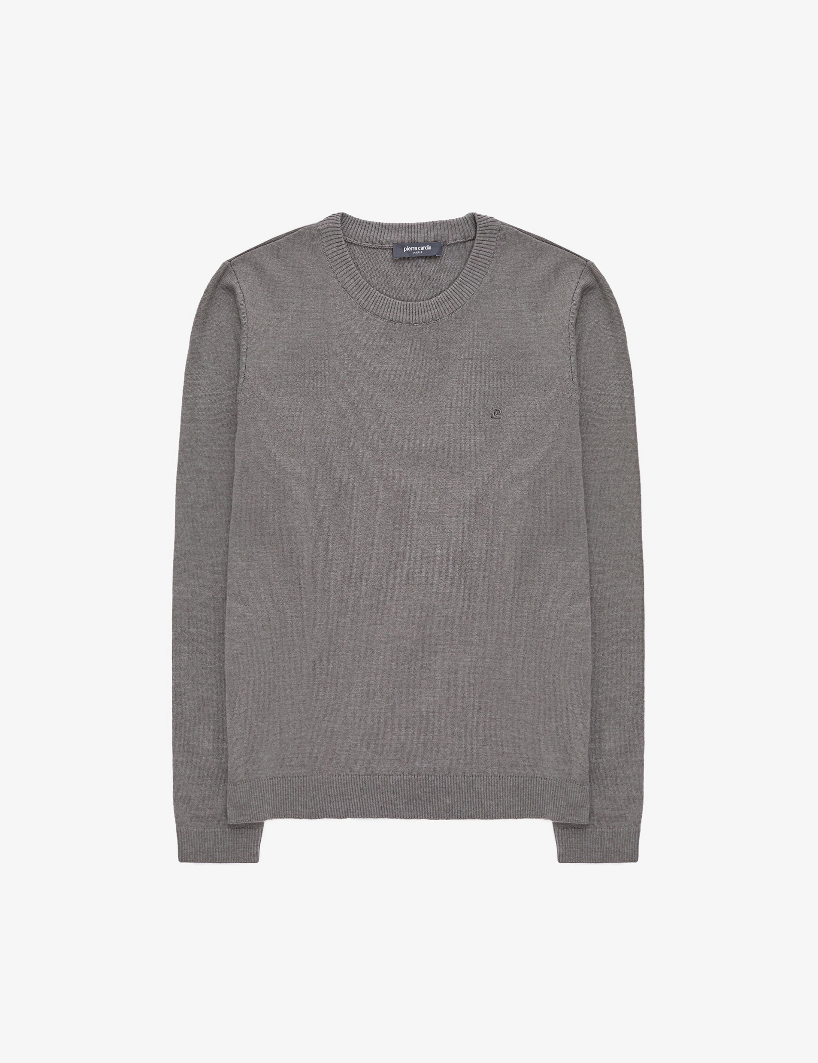 Gri Melanj Slim Fit Bisiklet Yaka Basic Triko Kazak