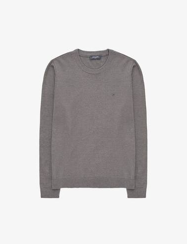 Gri Melanj Slim Fit Bisiklet Yaka Basic Triko Kazak