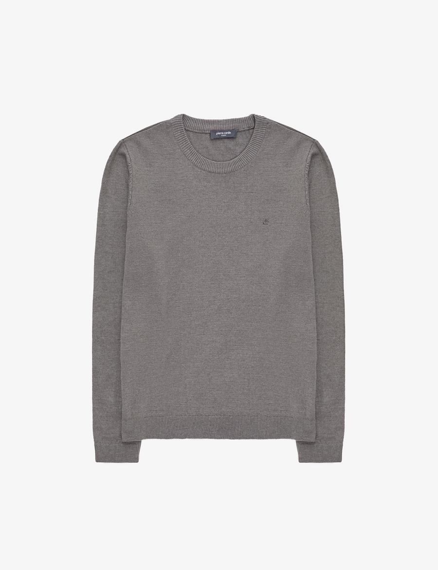 Gri Melanj Slim Fit Bisiklet Yaka Basic Triko Kazak