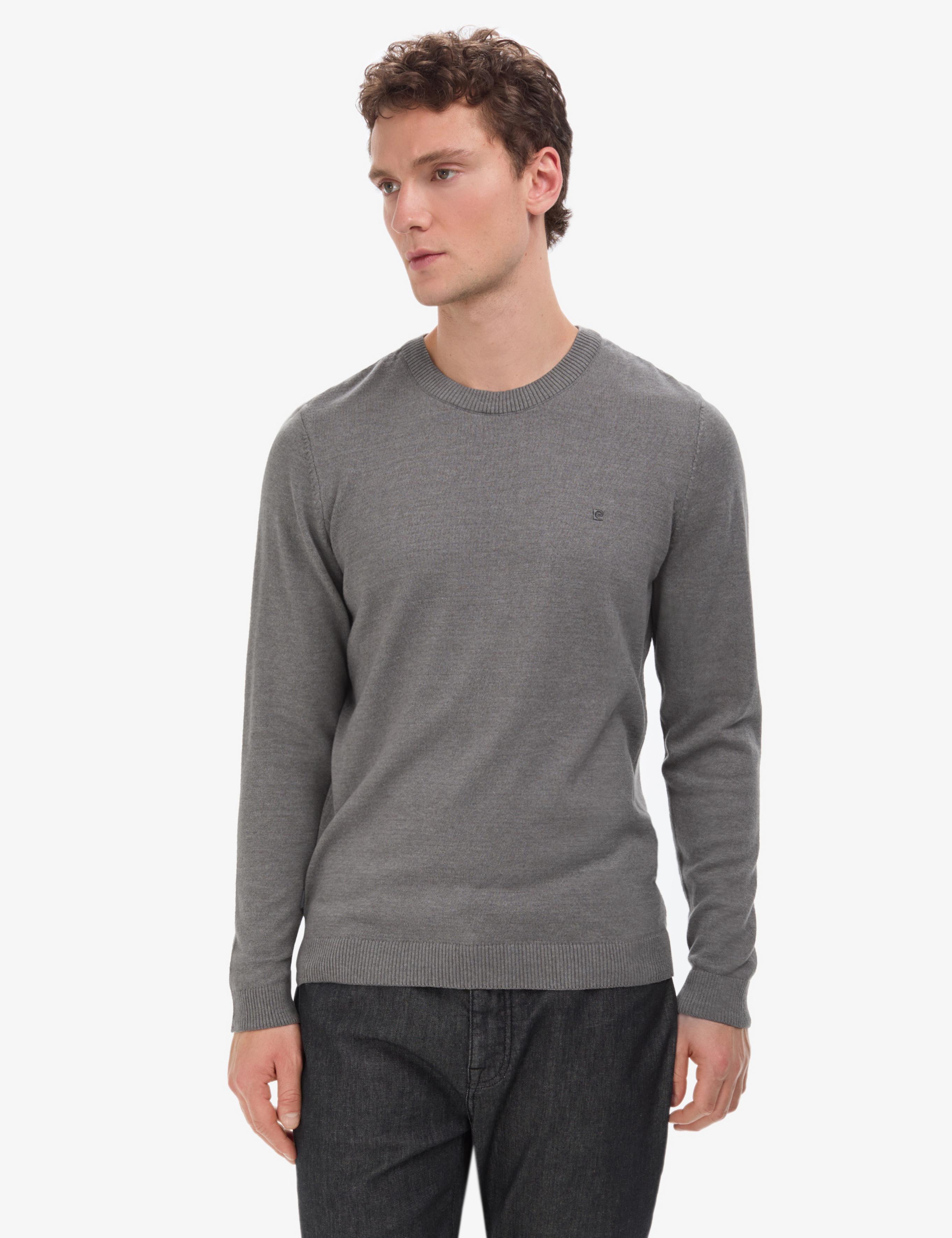 Gri Melanj Slim Fit Bisiklet Yaka Basic Triko Kazak