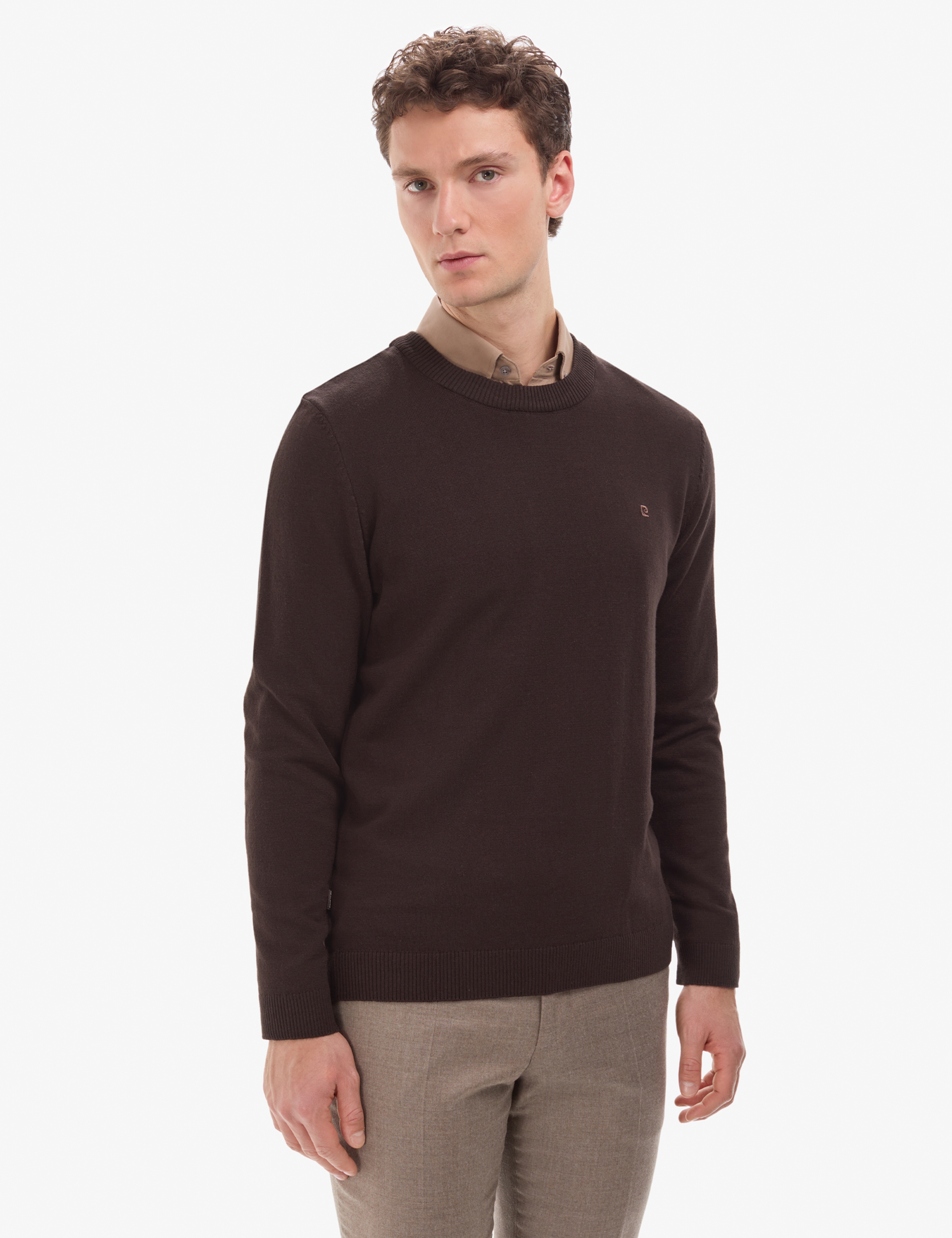 Koyu Kahverengi Slim Fit Bisiklet Yaka Basic Triko Kazak - Image 2