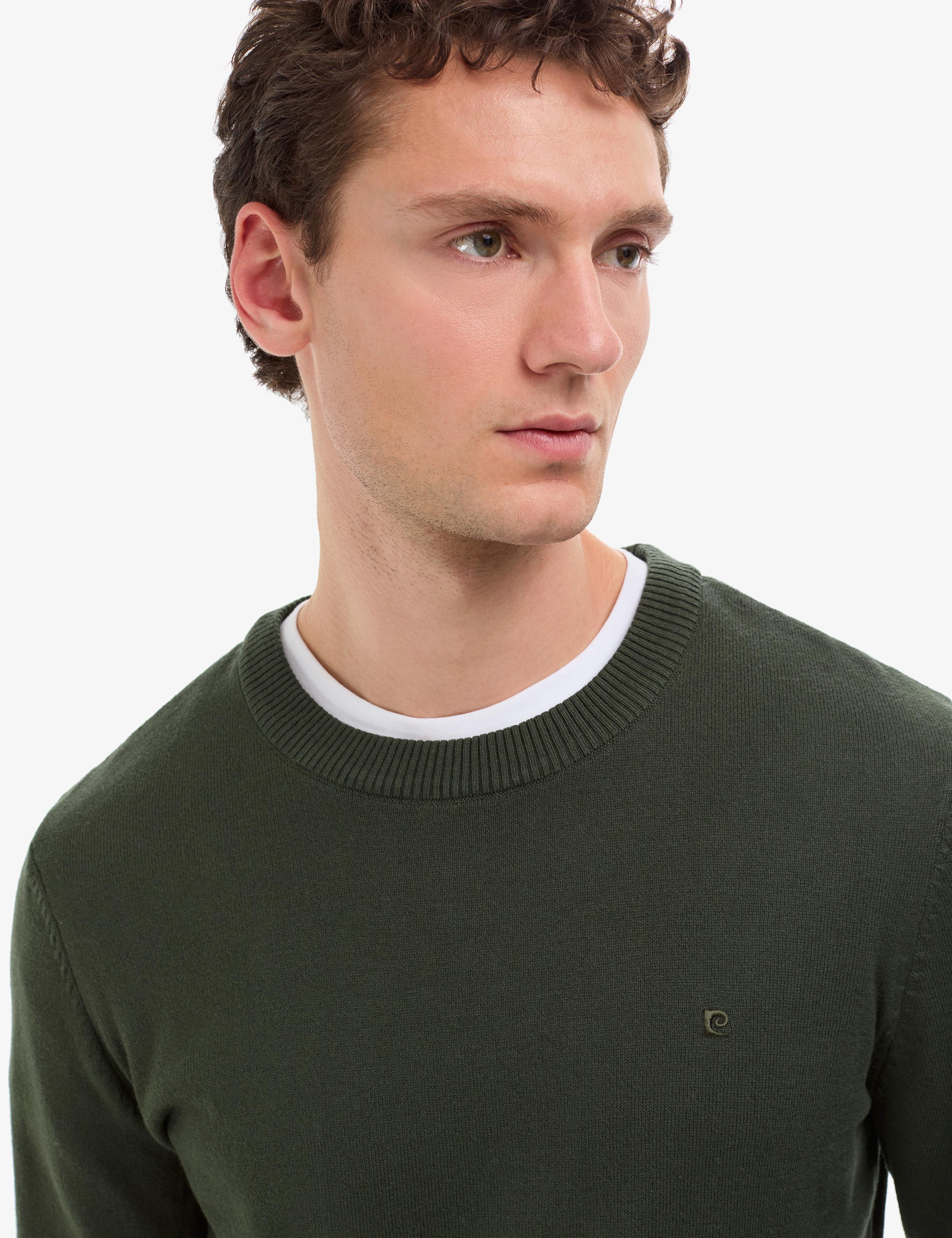 Koyu Haki Slim Fit Bisiklet Yaka Basic Triko Kazak