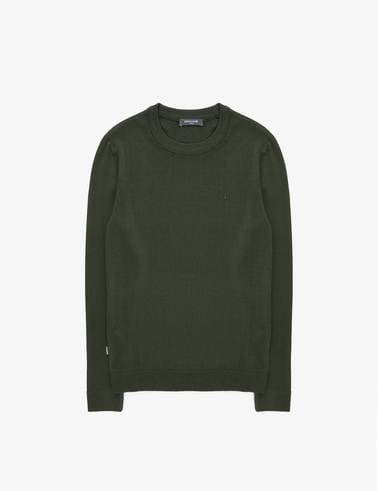 Koyu Haki Slim Fit Bisiklet Yaka Basic Triko Kazak