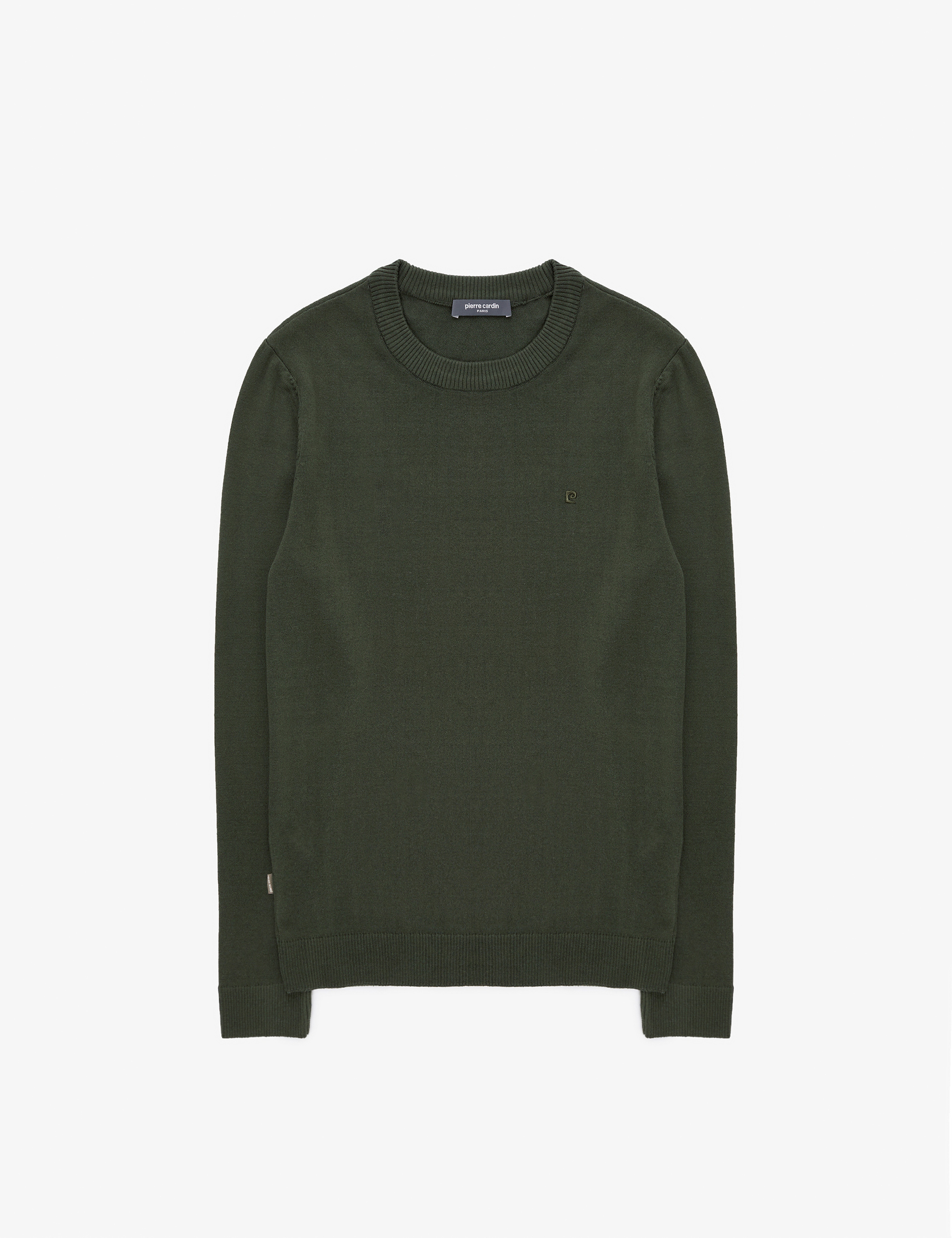Koyu Haki Slim Fit Bisiklet Yaka Basic Triko Kazak