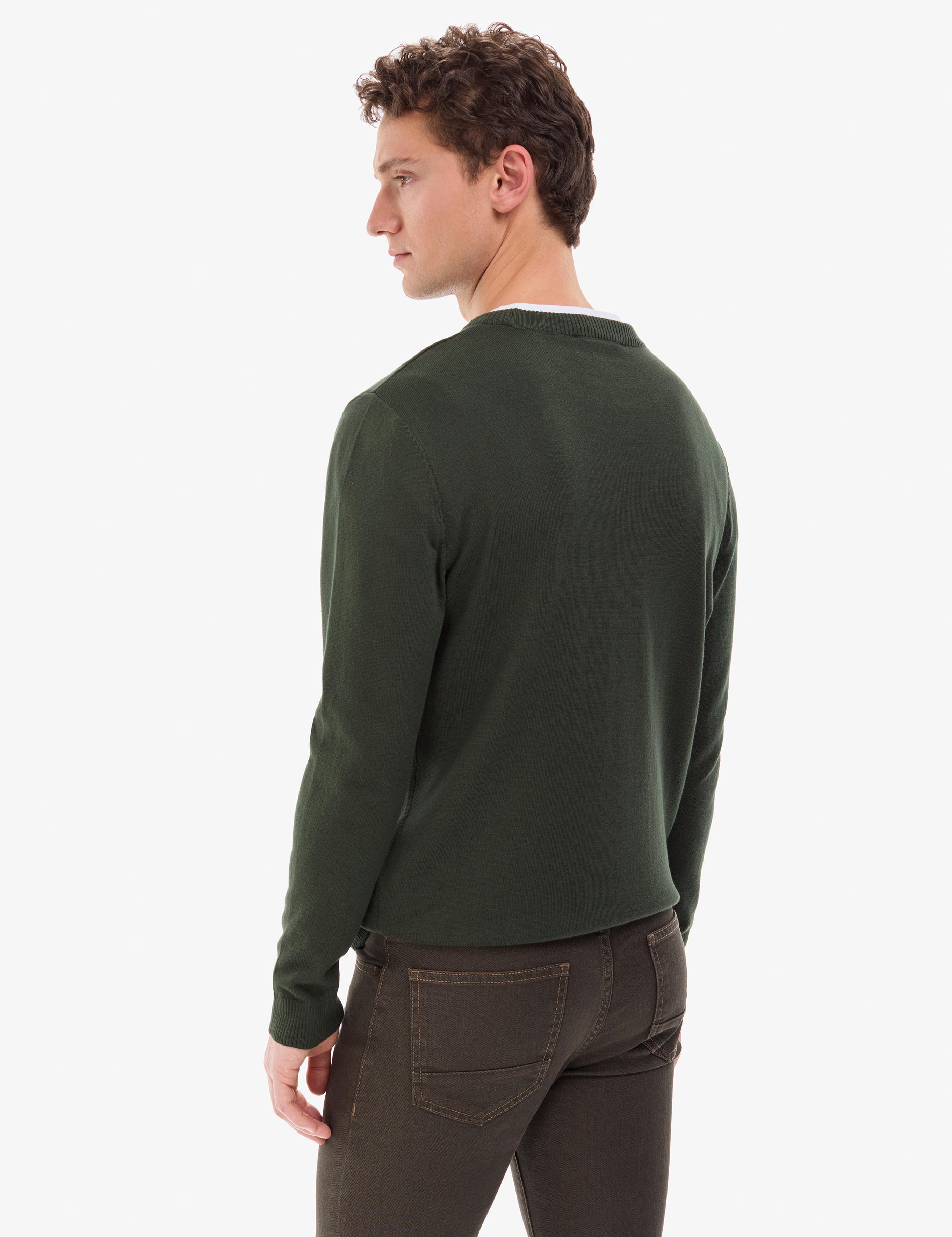 Koyu Haki Slim Fit Bisiklet Yaka Basic Triko Kazak