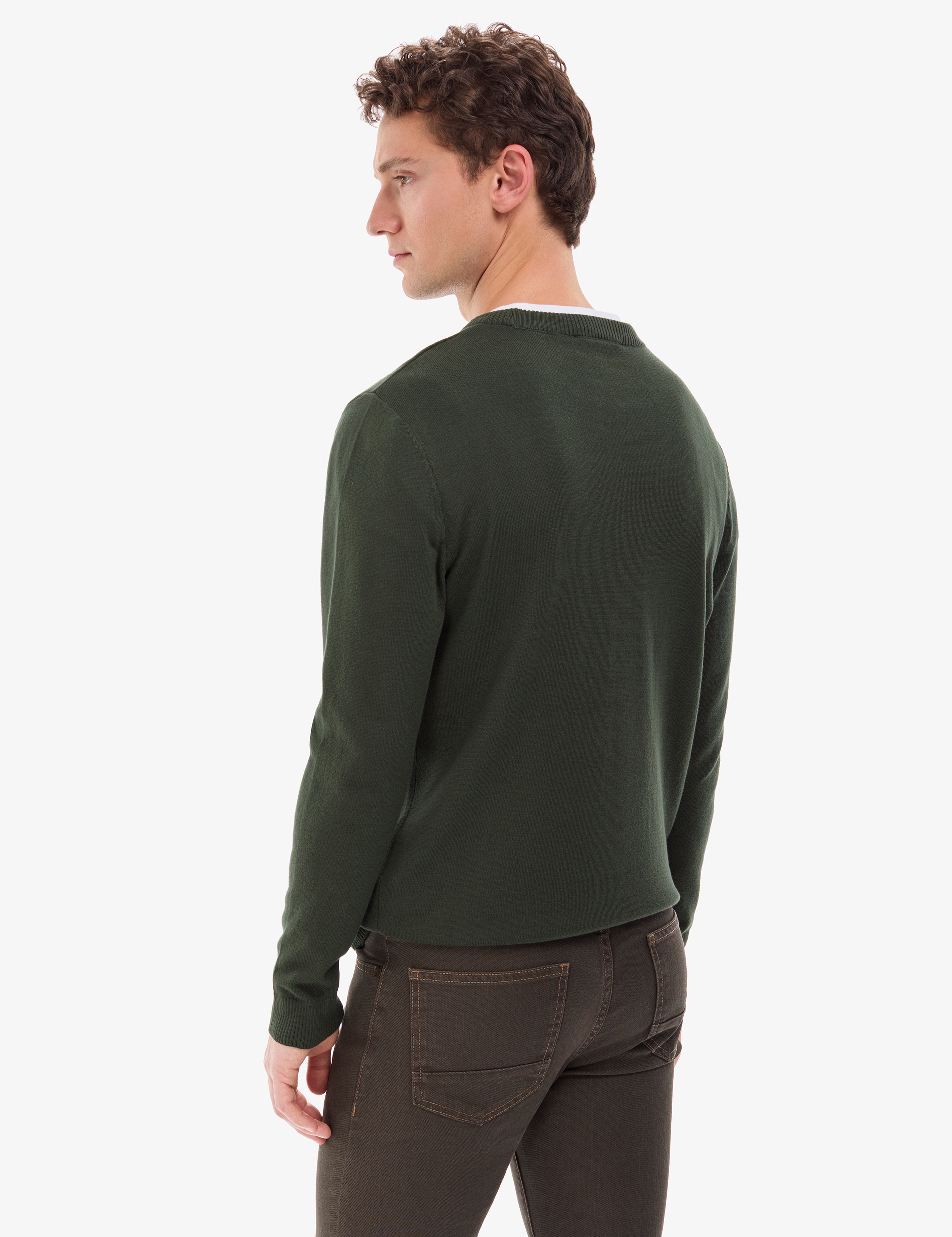 Koyu Haki Slim Fit Bisiklet Yaka Basic Triko Kazak - Image 6