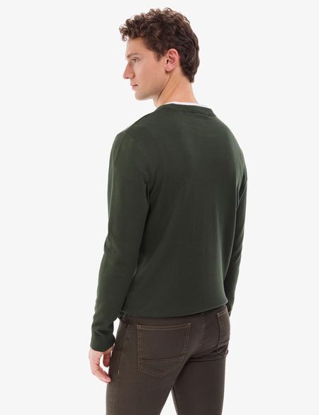 Koyu Haki Slim Fit Bisiklet Yaka Basic Triko Kazak - 50314192155